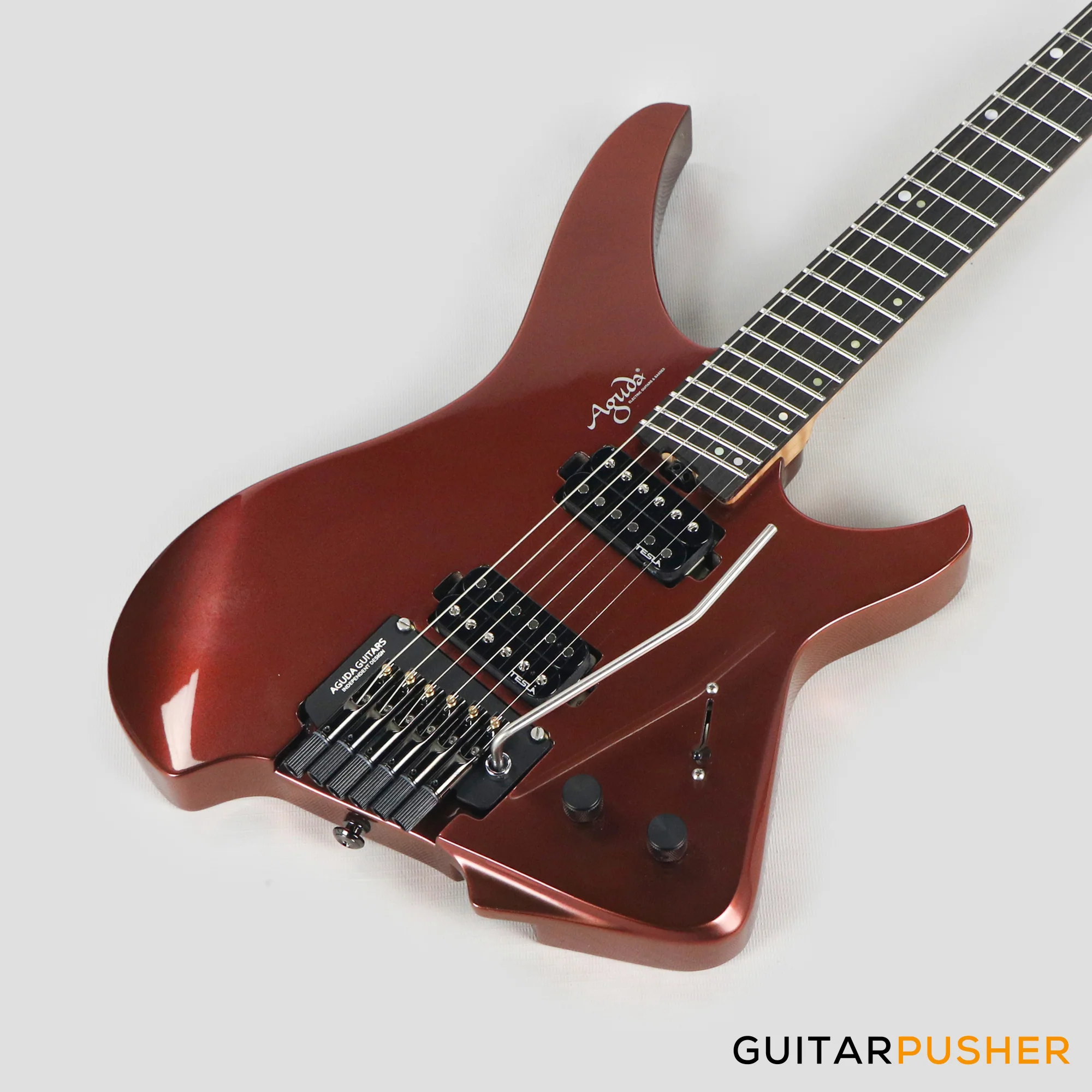 Aguda Black Hole Headless Electric Guitar Mahogany Body Ebony Fretboard - Copper Sparkle - Image 11
