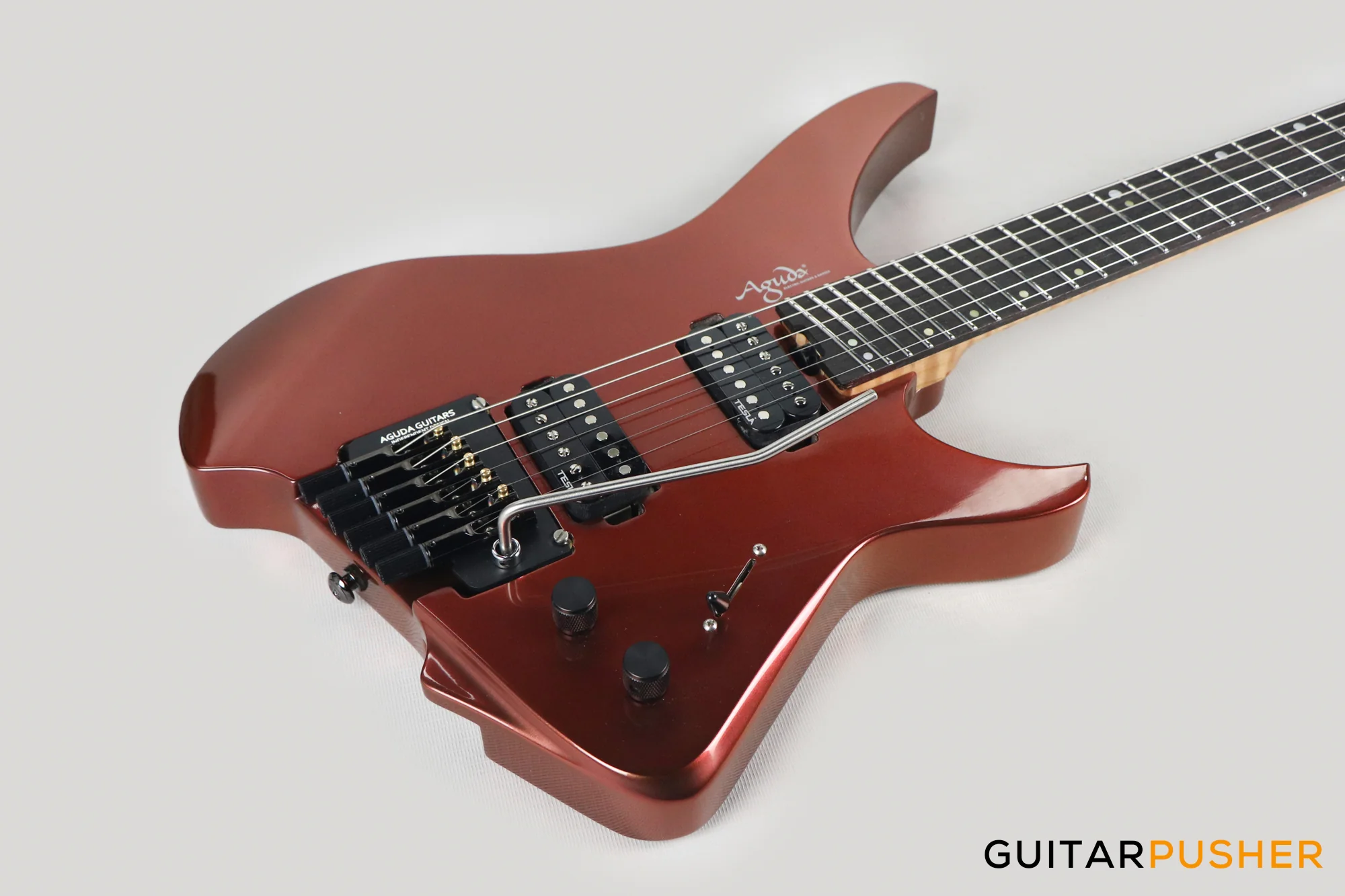 Aguda Black Hole Headless Electric Guitar Mahogany Body Ebony Fretboard - Copper Sparkle - Image 12