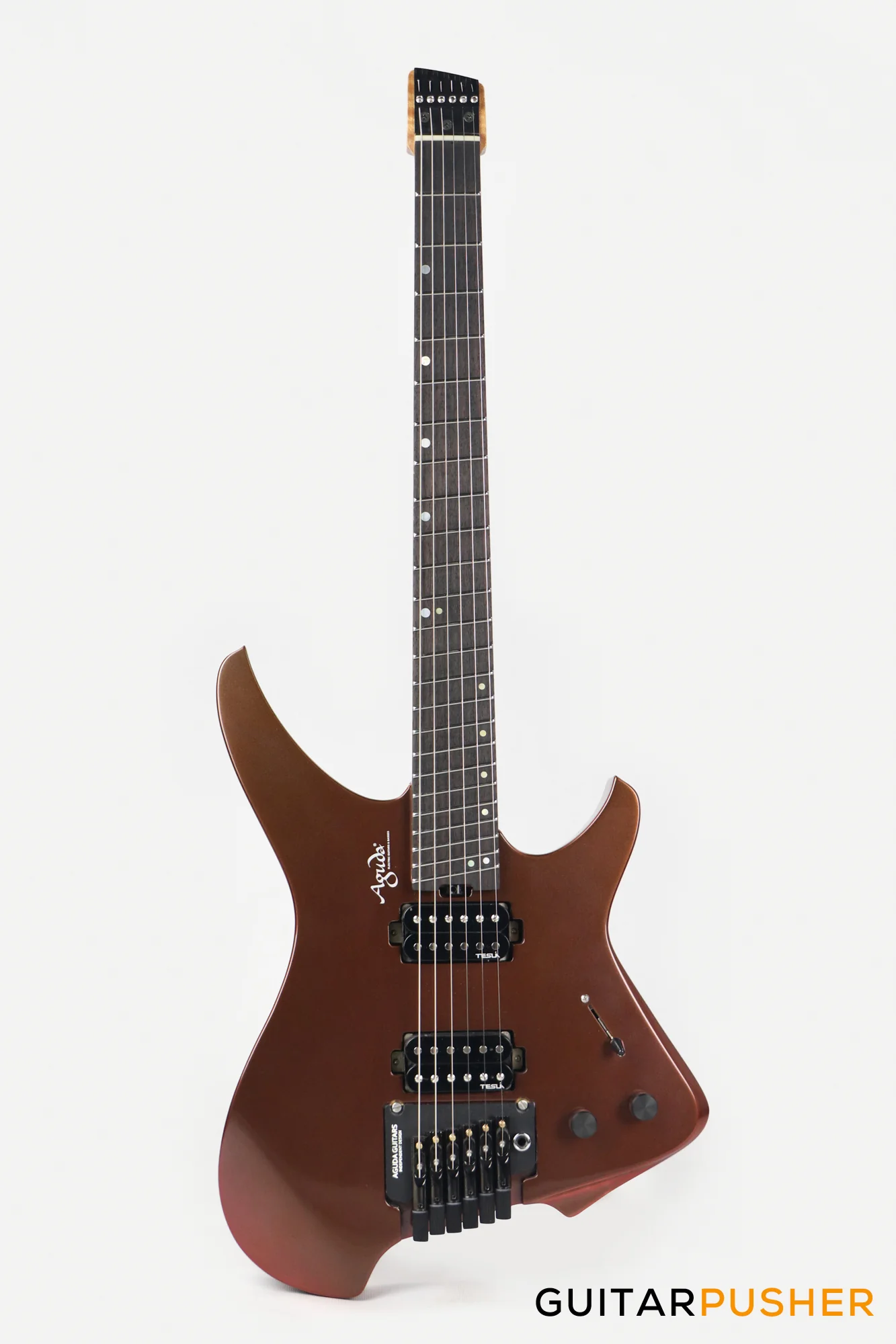 Aguda Black Hole Headless Electric Guitar Mahogany Body Ebony Fretboard - Copper Sparkle - Image 2