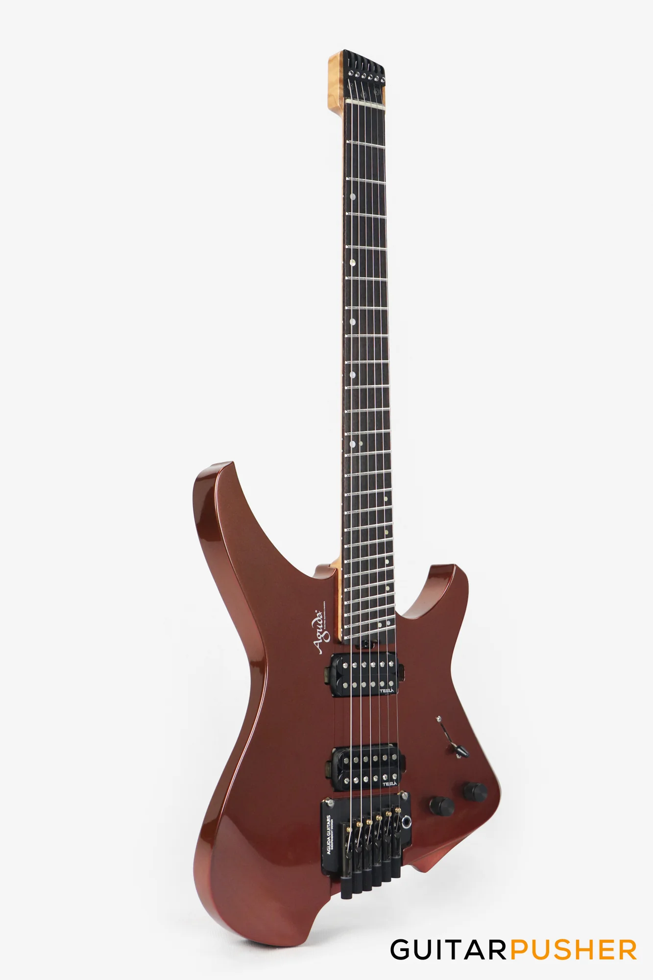 Aguda Black Hole Headless Electric Guitar Mahogany Body Ebony Fretboard - Copper Sparkle - Image 4