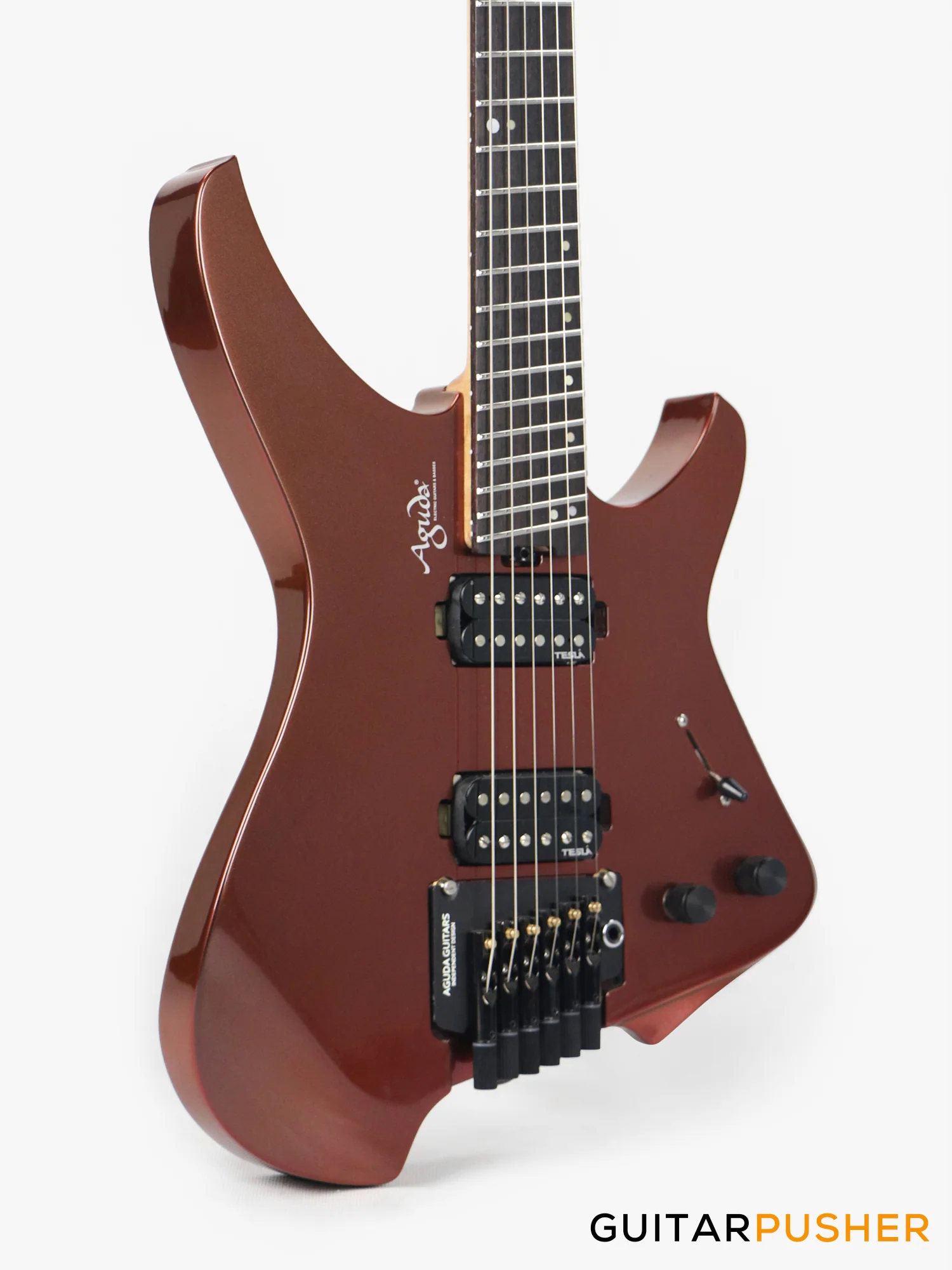 Aguda Black Hole Headless Electric Guitar Mahogany Body Ebony Fretboard - Copper Sparkle - Image 5