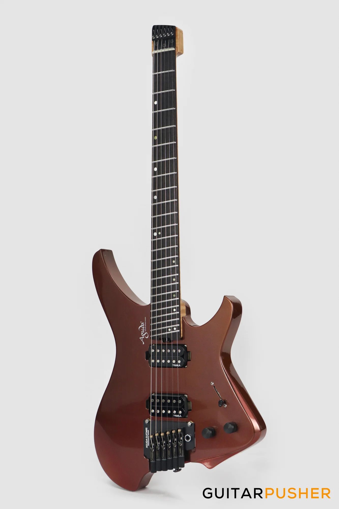 Aguda Black Hole Headless Electric Guitar Mahogany Body Ebony Fretboard - Copper Sparkle - Image 8
