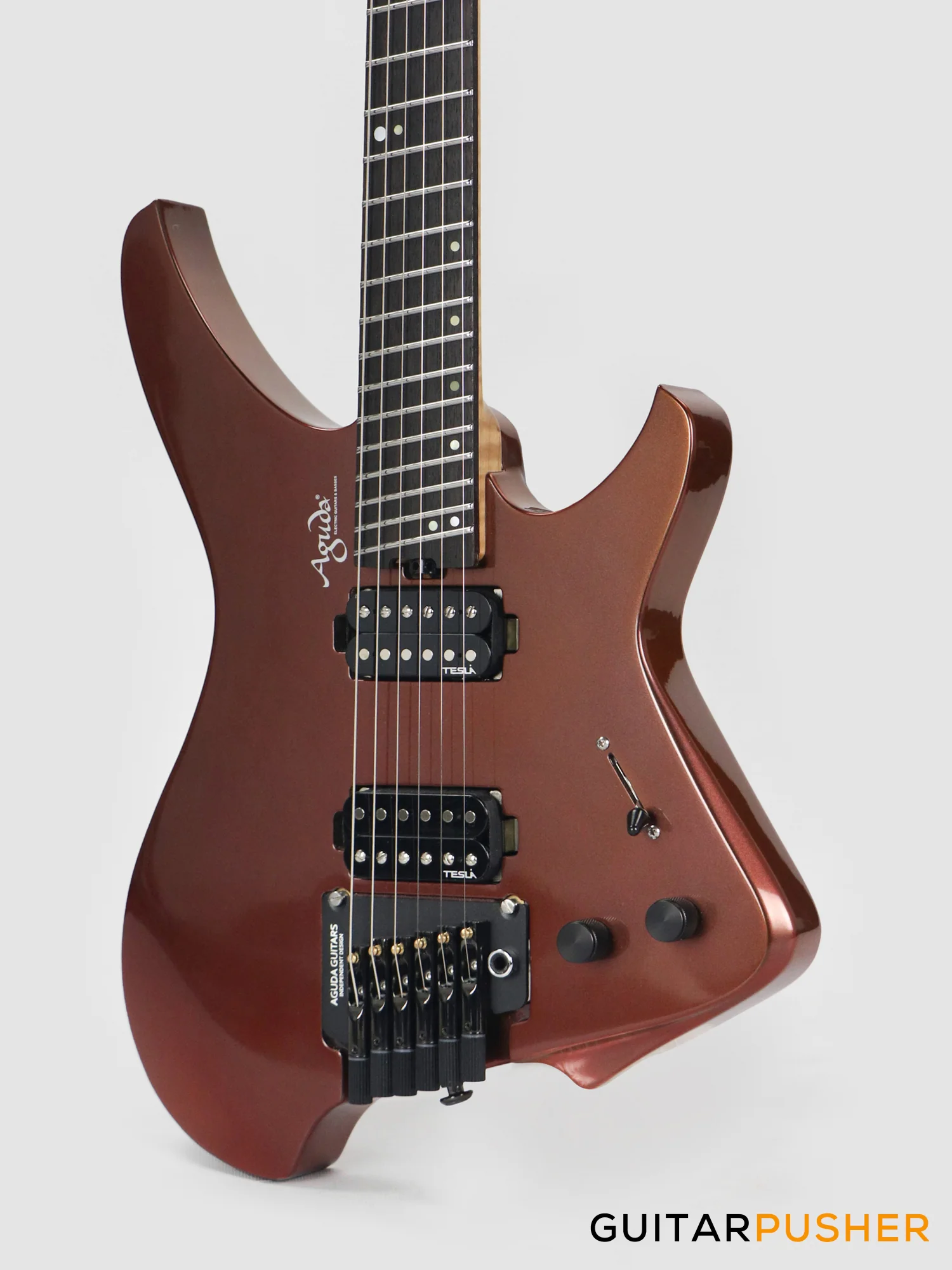 Aguda Black Hole Headless Electric Guitar Mahogany Body Ebony Fretboard - Copper Sparkle - Image 9