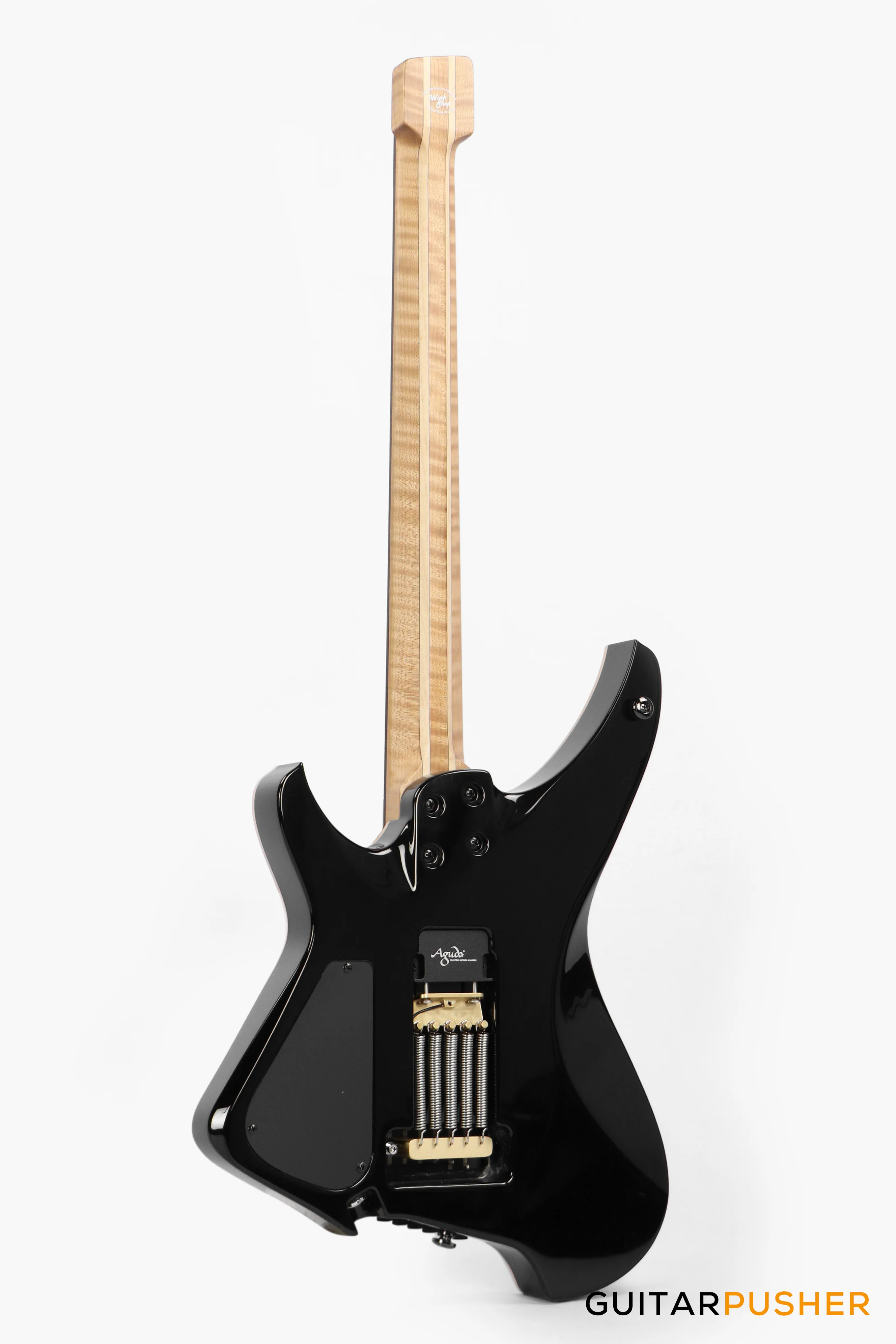 Aguda Black Hole Headless Electric Guitar Mahogany Body Ebony Fretboard, Flamed Maple Top - Trans Red - Image 6