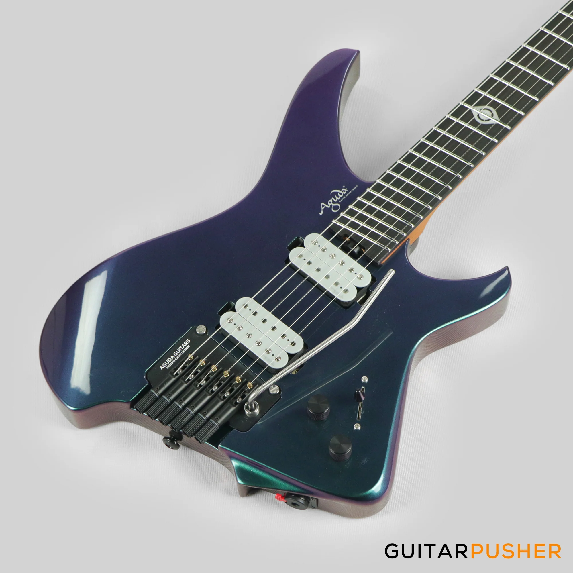 Aguda Black Hole Headless Electric Guitar Mahogany Body Ebony Fretboard - Green Chameleon - Image 10