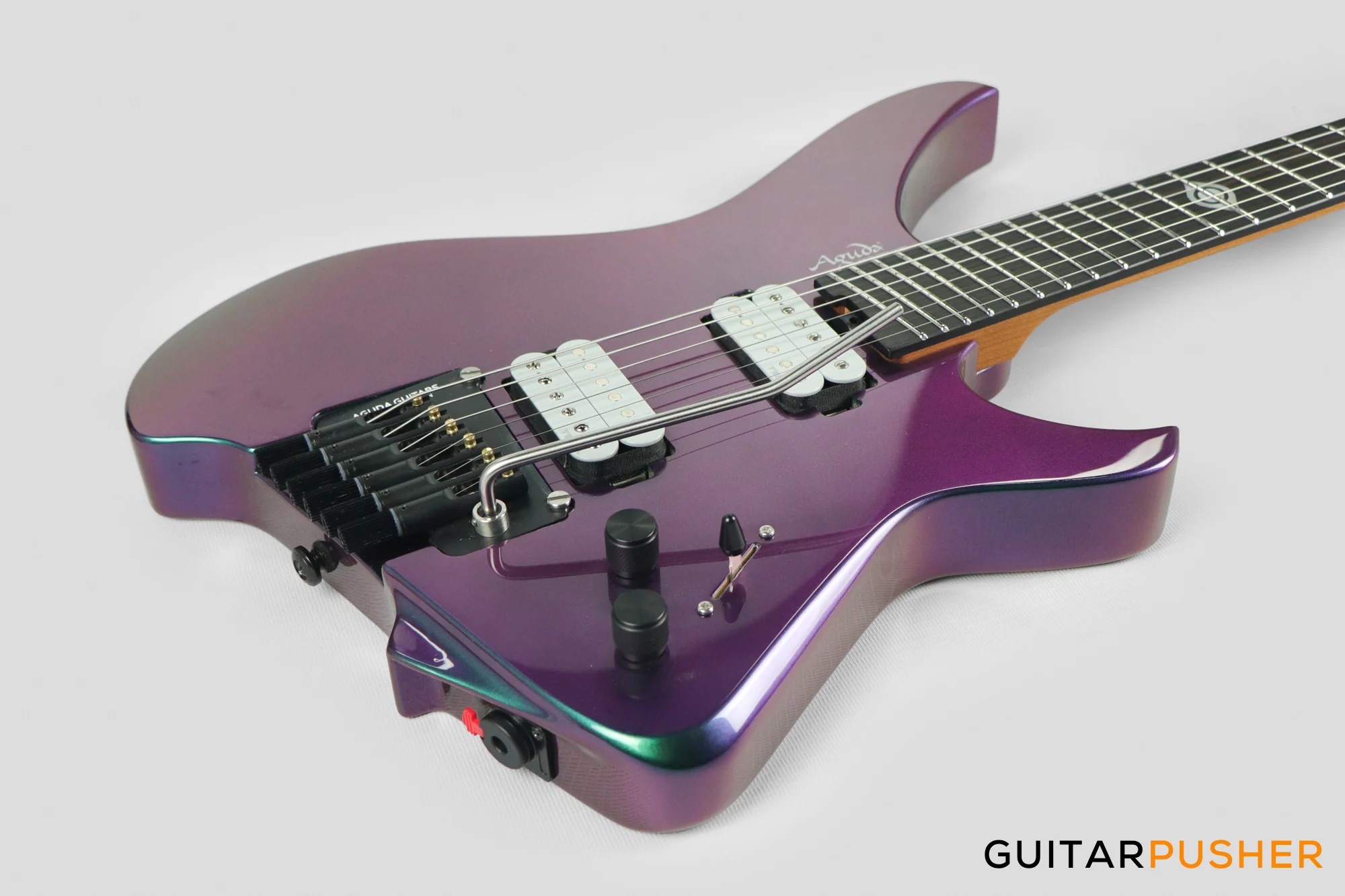 Aguda Black Hole Headless Electric Guitar Mahogany Body Ebony Fretboard - Green Chameleon - Image 11