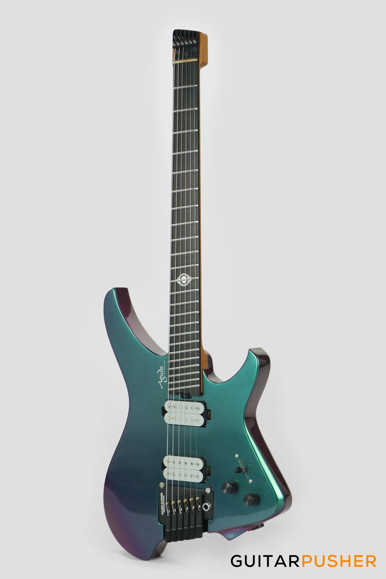 Aguda Black Hole Headless Electric Guitar Mahogany Body Ebony Fretboard - Green Chameleon - Image 4