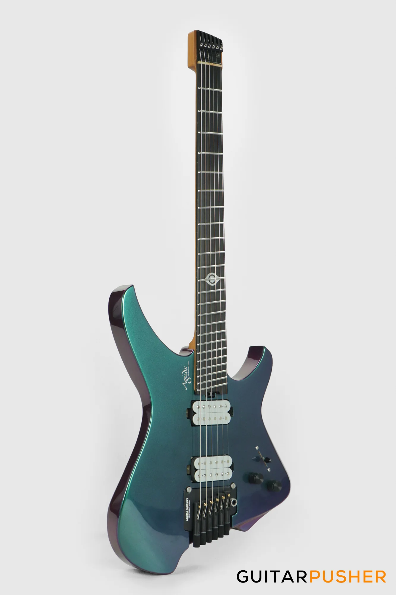 Aguda Black Hole Headless Electric Guitar Mahogany Body Ebony Fretboard - Green Chameleon - Image 6
