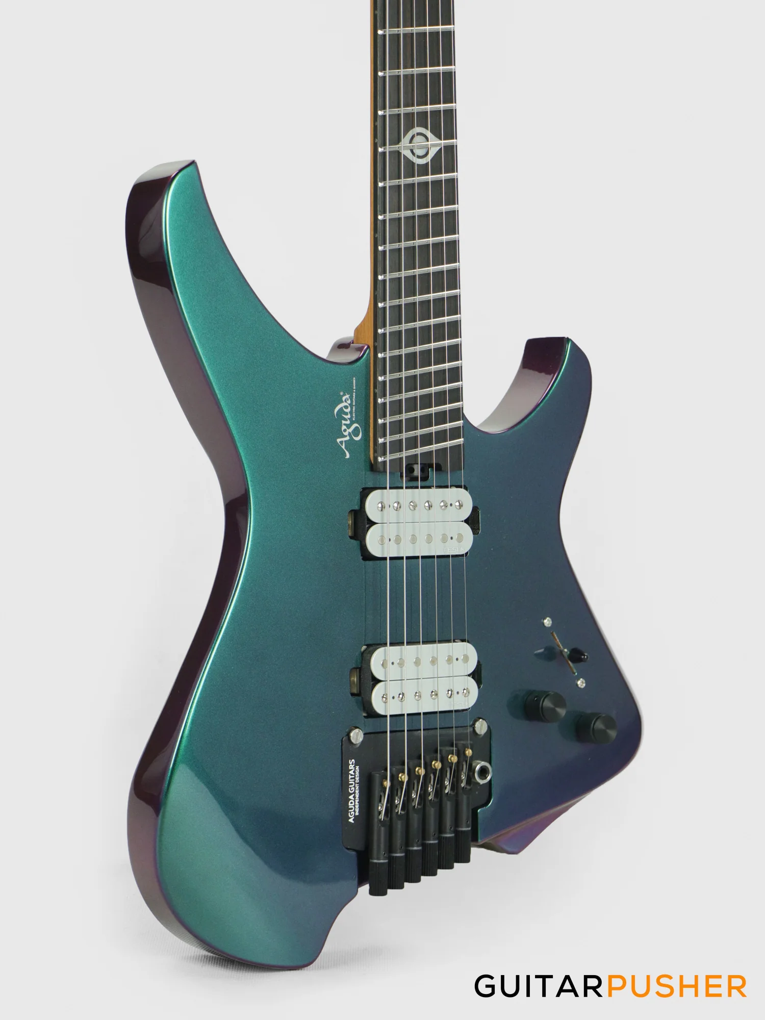 Aguda Black Hole Headless Electric Guitar Mahogany Body Ebony Fretboard - Green Chameleon - Image 7