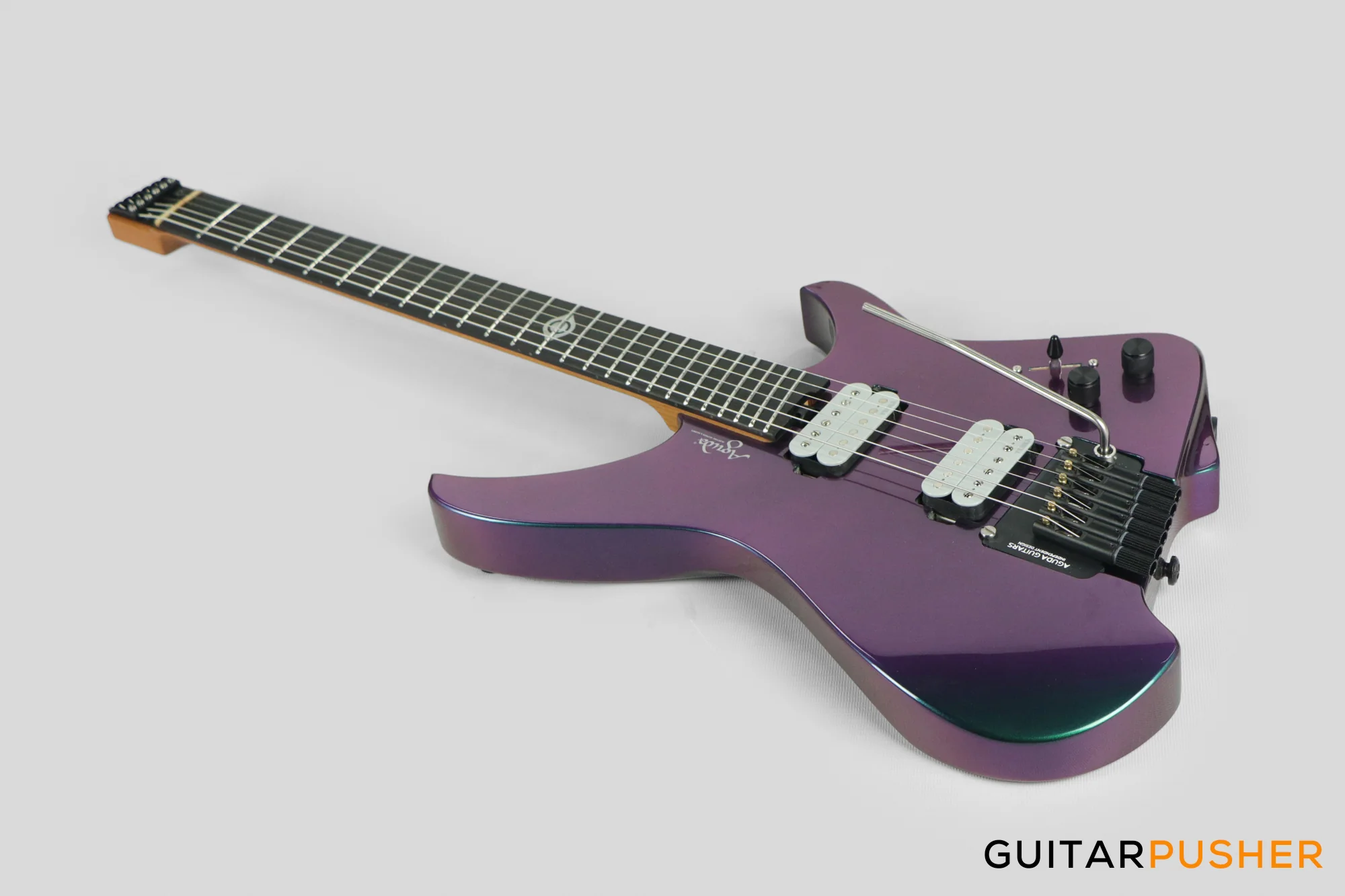 Aguda Black Hole Headless Electric Guitar Mahogany Body Ebony Fretboard - Green Chameleon - Image 9