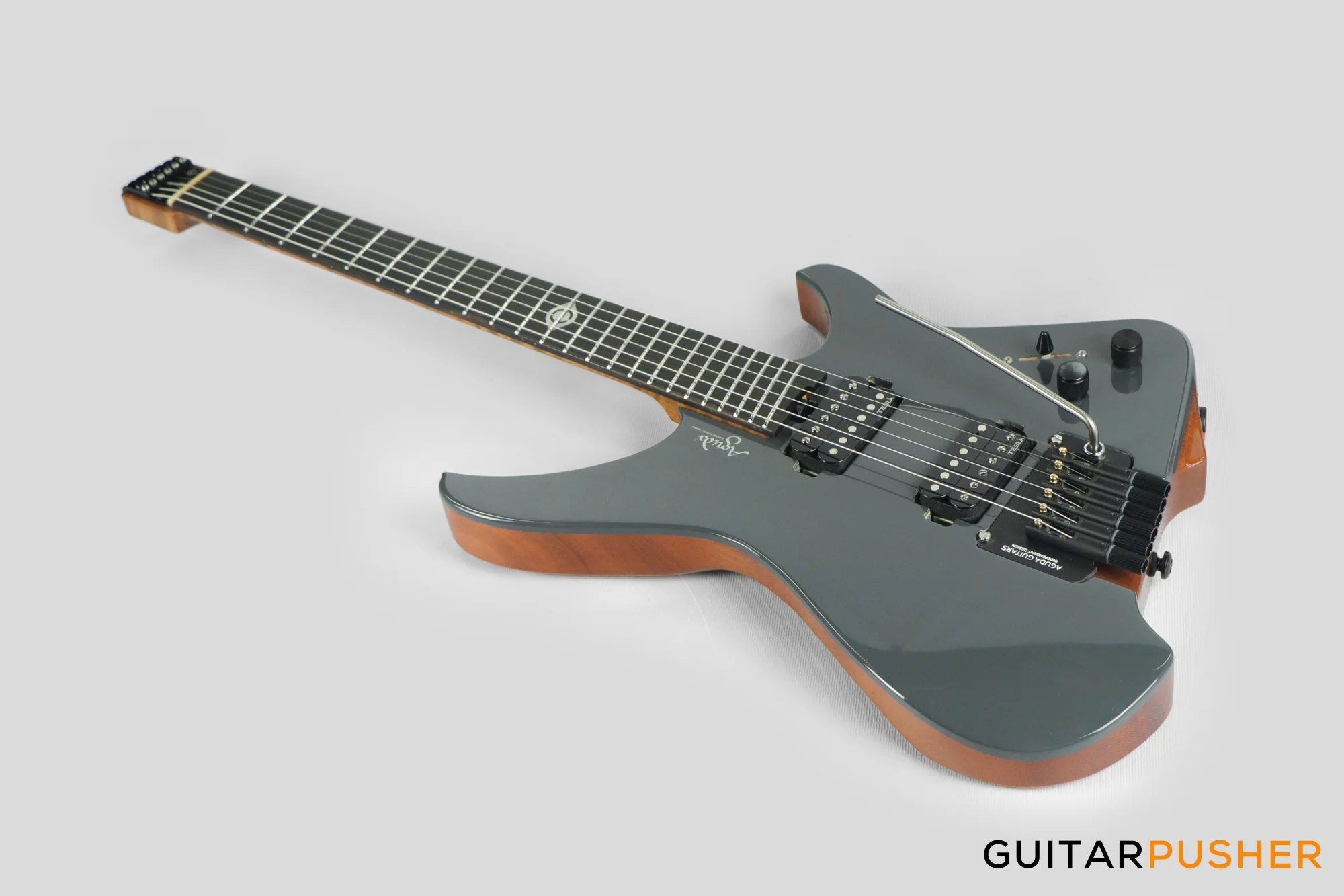 Aguda Black Hole Headless Electric Guitar Mahogany Body Ebony Fretboard - Grey Natural - Image 10