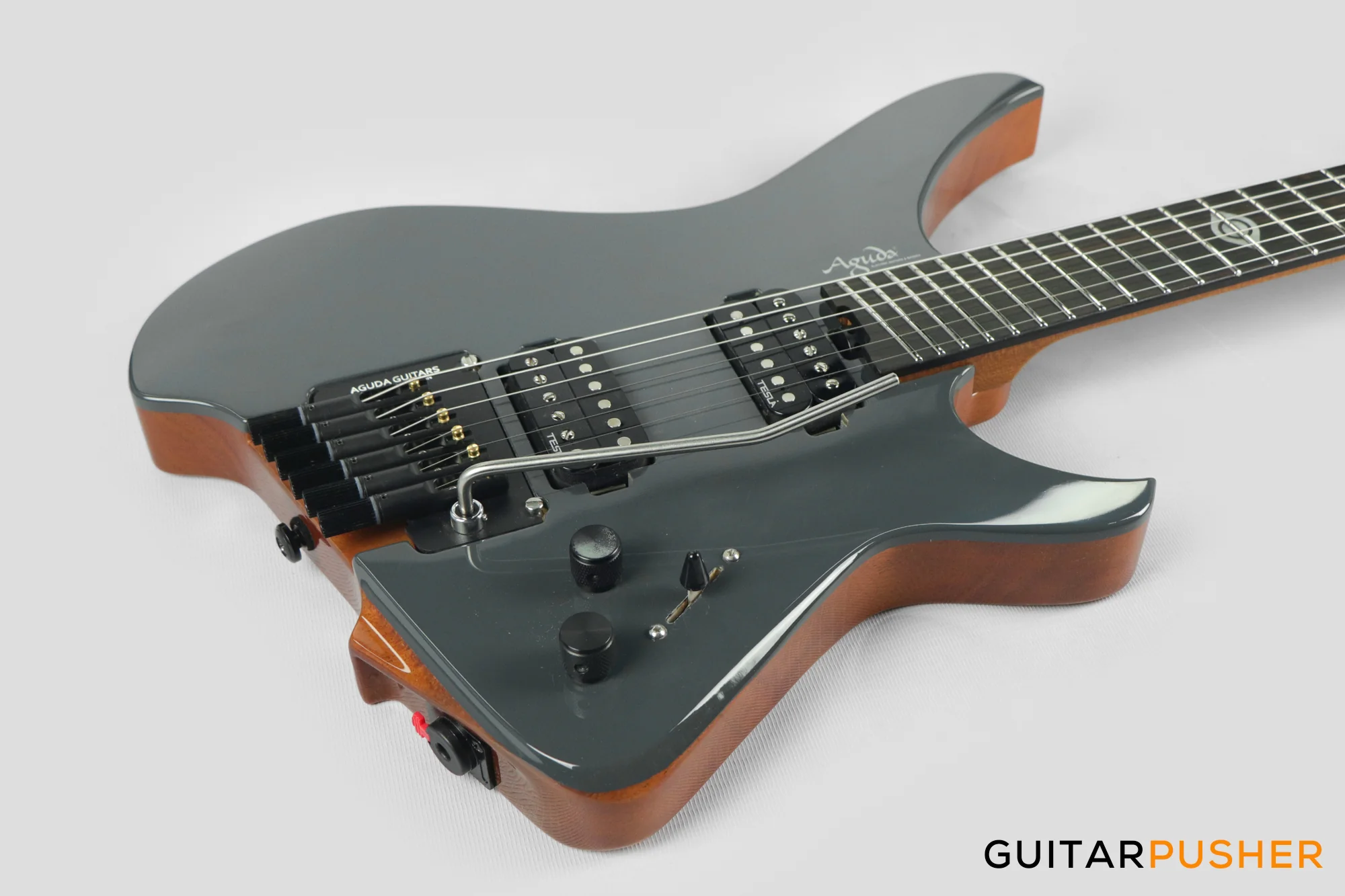Aguda Black Hole Headless Electric Guitar Mahogany Body Ebony Fretboard - Grey Natural - Image 11