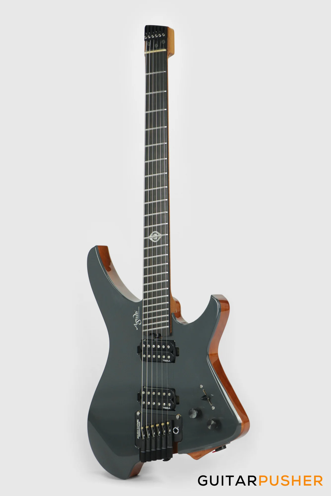 Aguda Black Hole Headless Electric Guitar Mahogany Body Ebony Fretboard - Grey Natural - Image 7
