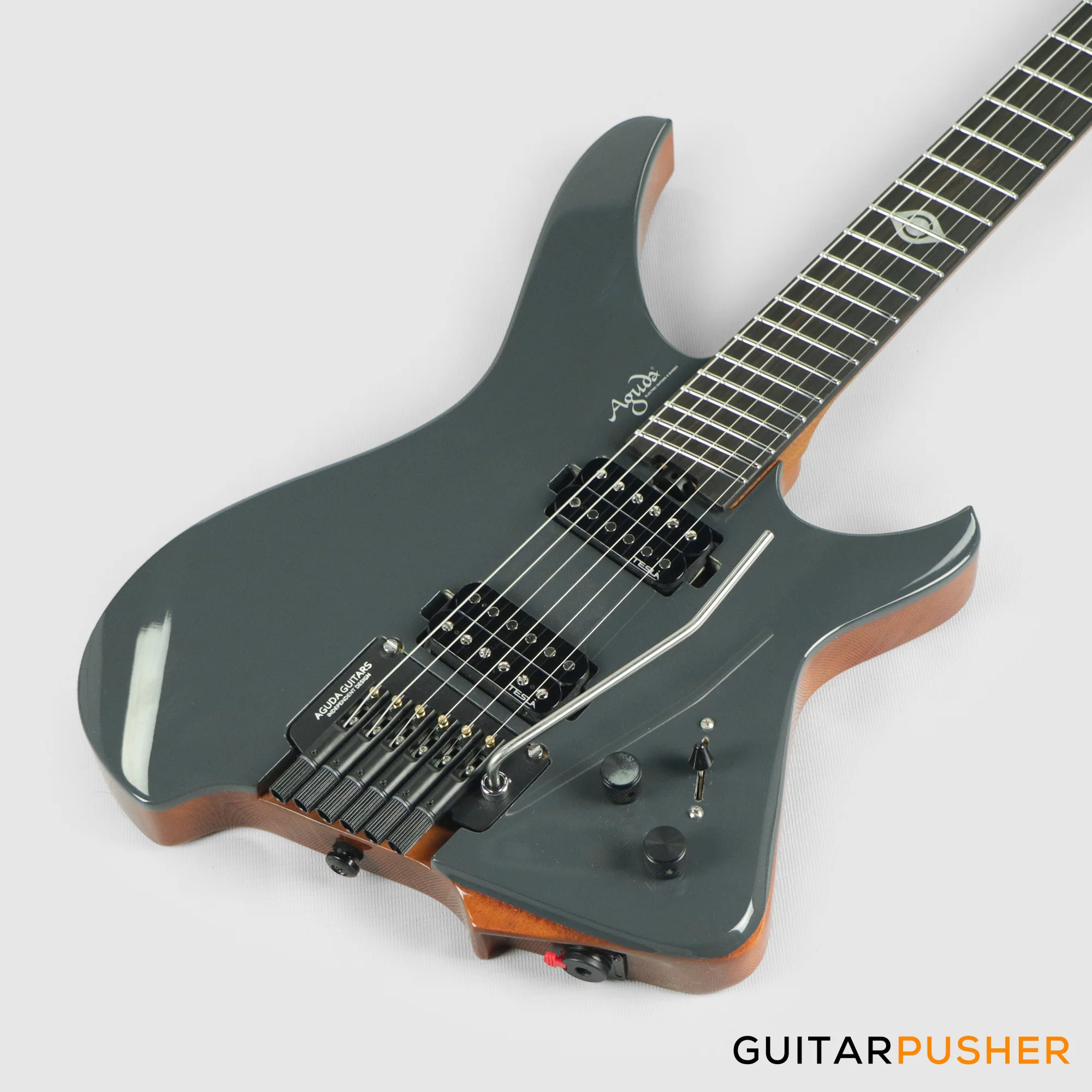 Aguda Black Hole Headless Electric Guitar Mahogany Body Ebony Fretboard - Grey Natural - Image 9
