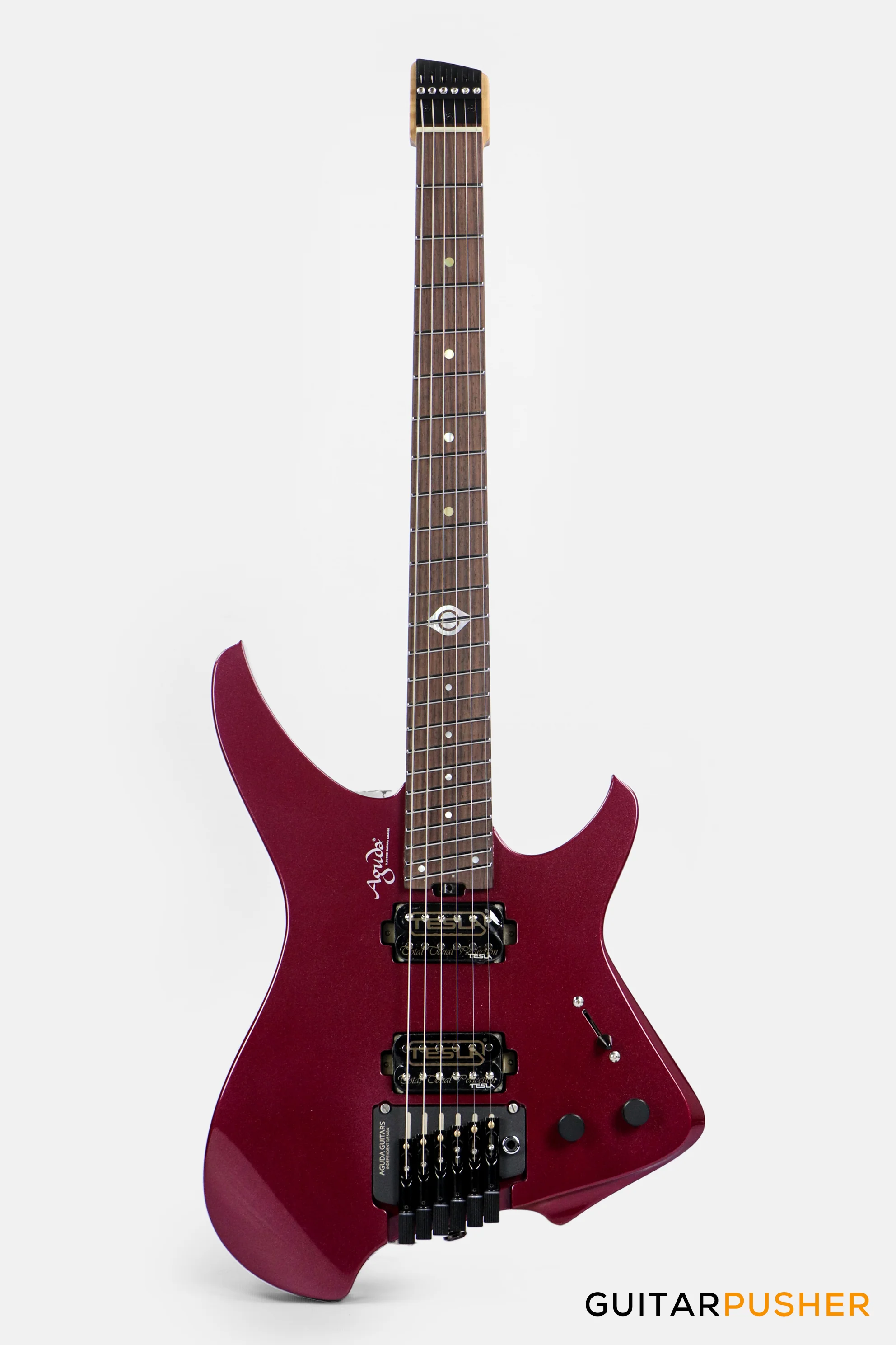Aguda Black Hole Headless Electric Guitar Mahogany Body Ebony Fretboard - Metallic Magenta - Image 2