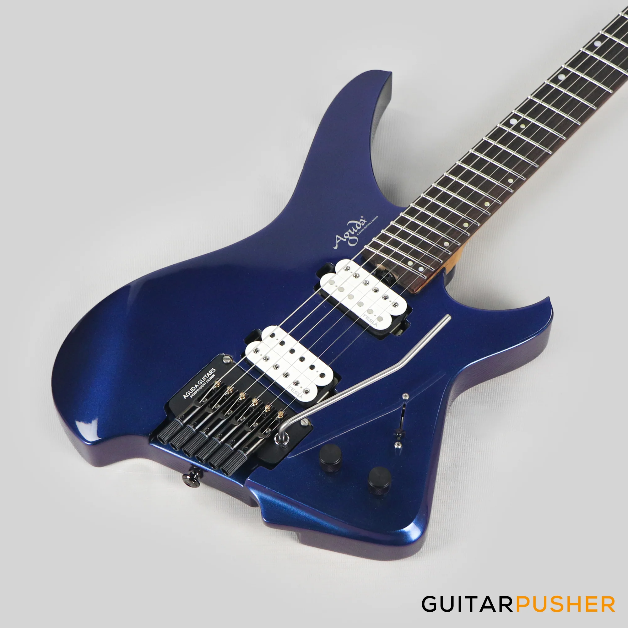 Aguda Black Hole Headless Electric Guitar Mahogany Body Ebony Fretboard - Metallic Neptune - Image 11