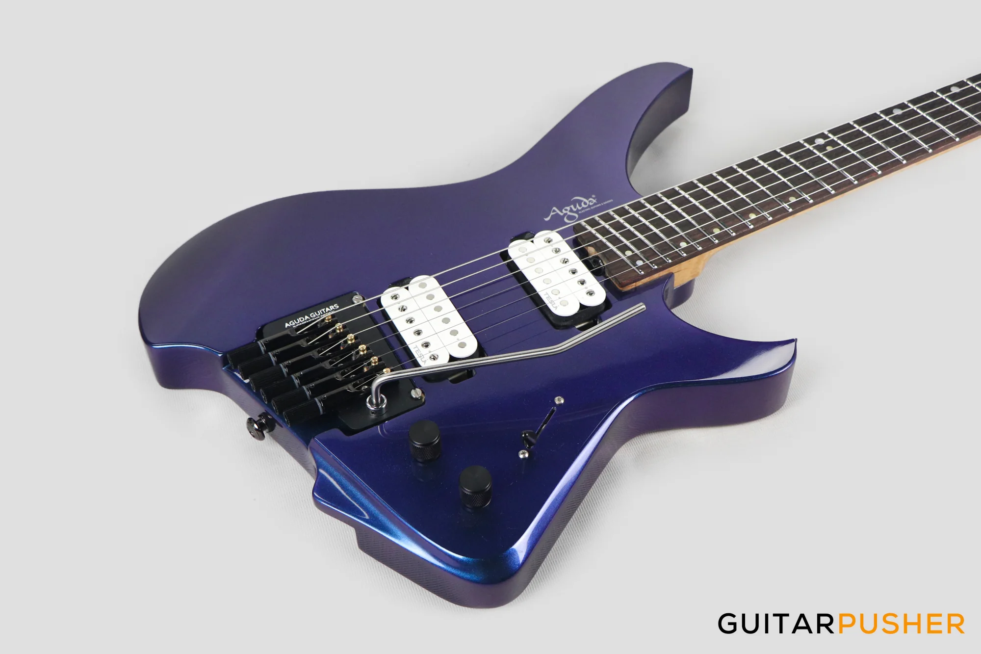 Aguda Black Hole Headless Electric Guitar Mahogany Body Ebony Fretboard - Metallic Neptune - Image 12