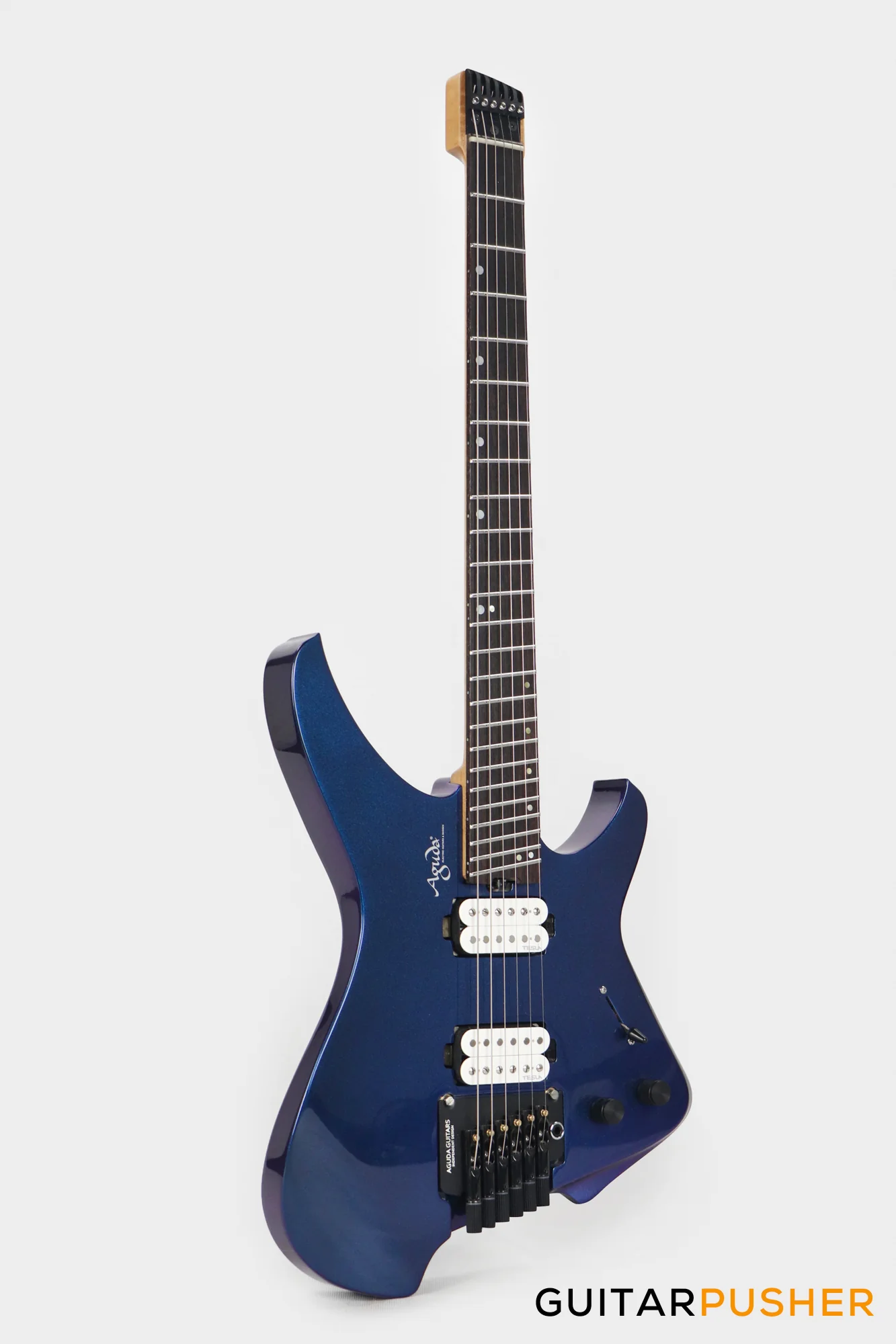 Aguda Black Hole Headless Electric Guitar Mahogany Body Ebony Fretboard - Metallic Neptune - Image 4