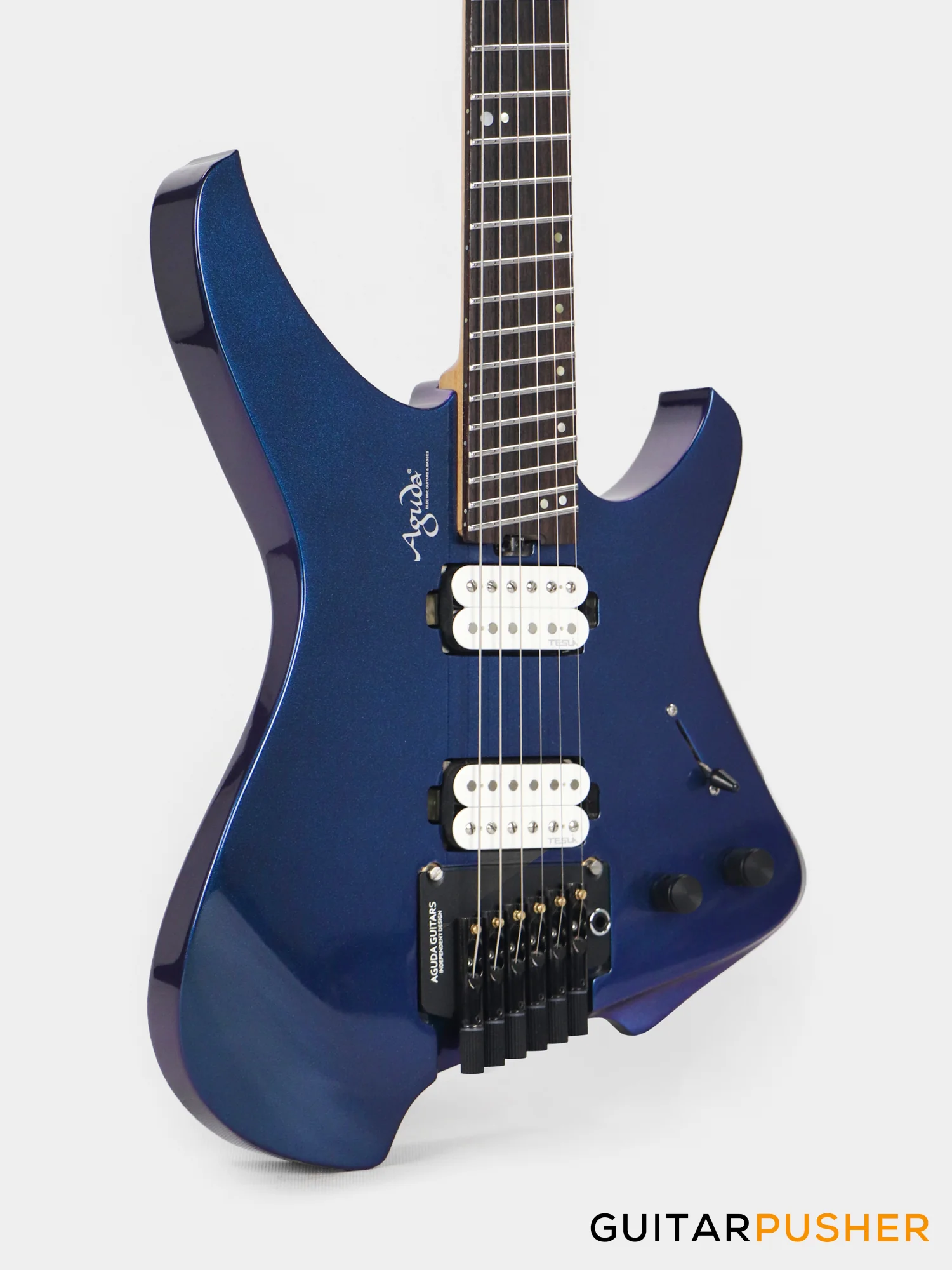 Aguda Black Hole Headless Electric Guitar Mahogany Body Ebony Fretboard - Metallic Neptune - Image 5