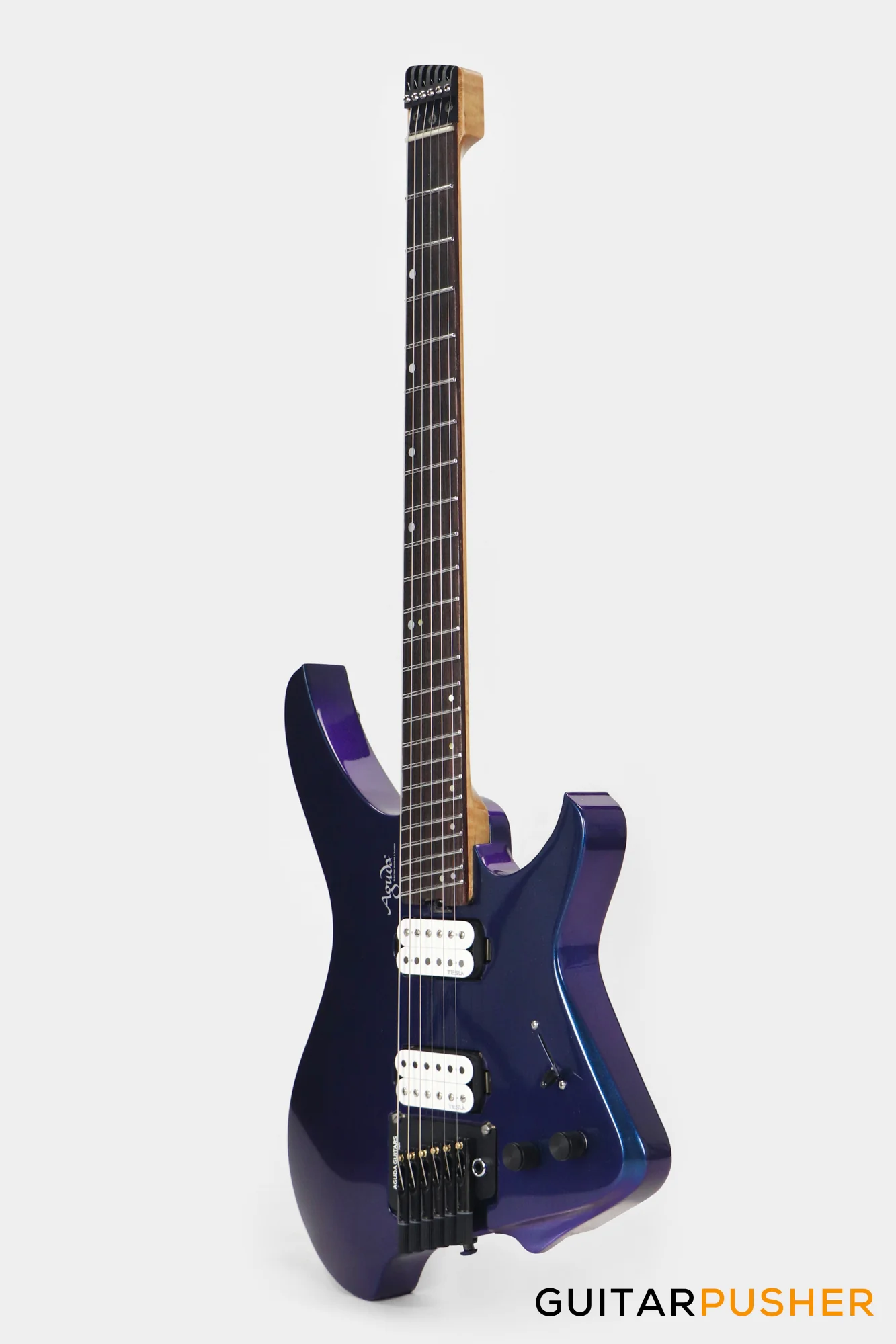 Aguda Black Hole Headless Electric Guitar Mahogany Body Ebony Fretboard - Metallic Neptune - Image 8