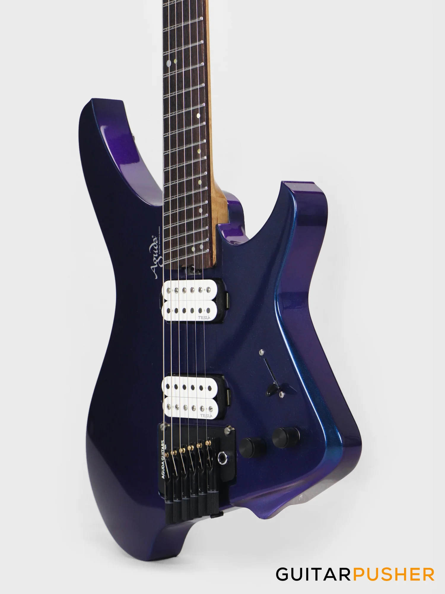 Aguda Black Hole Headless Electric Guitar Mahogany Body Ebony Fretboard - Metallic Neptune - Image 9