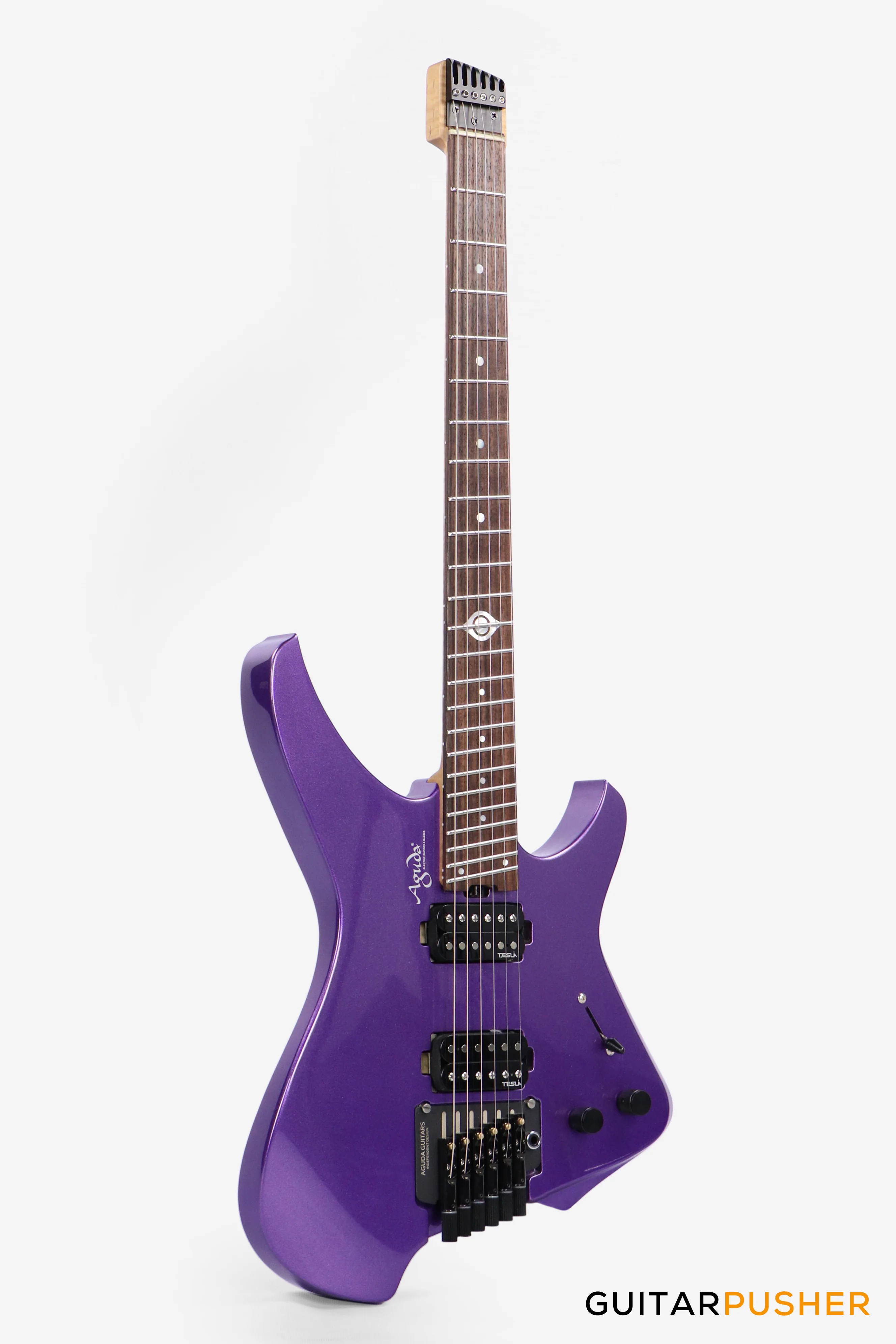 Aguda Black Hole Headless Electric Guitar Mahogany Body Ebony Fretboard - Metallic Purple - Image 3
