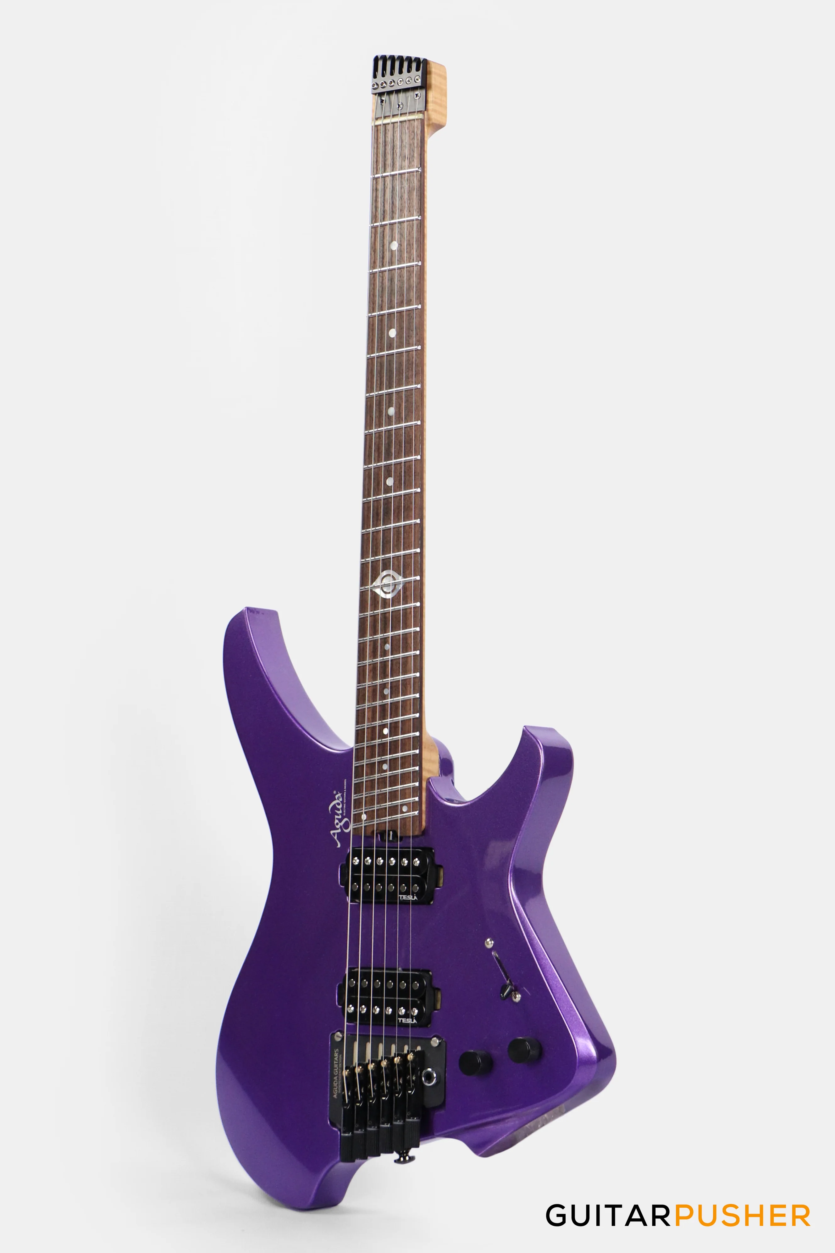 Aguda Black Hole Headless Electric Guitar Mahogany Body Ebony Fretboard - Metallic Purple - Image 7