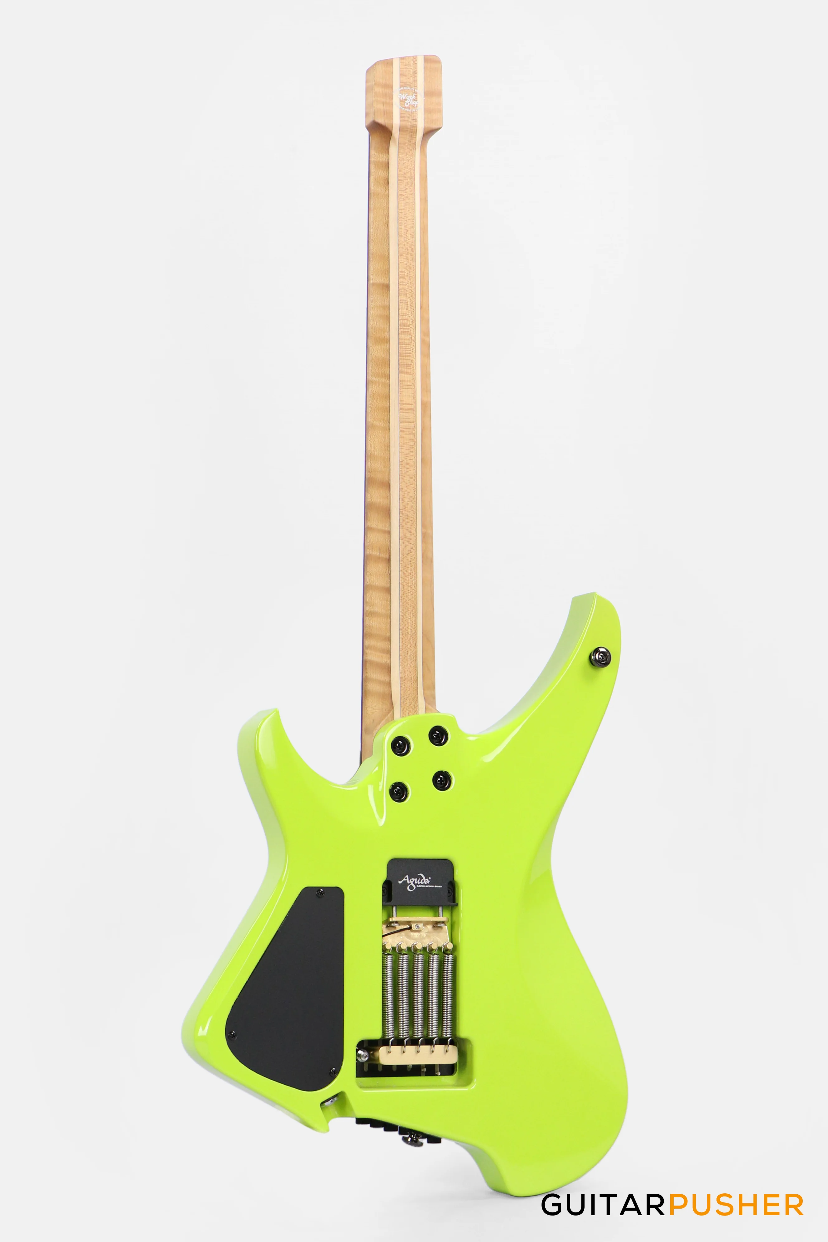 Aguda Black Hole Headless Electric Guitar Mahogany Body Ebony Fretboard - Neon Green - Image 8