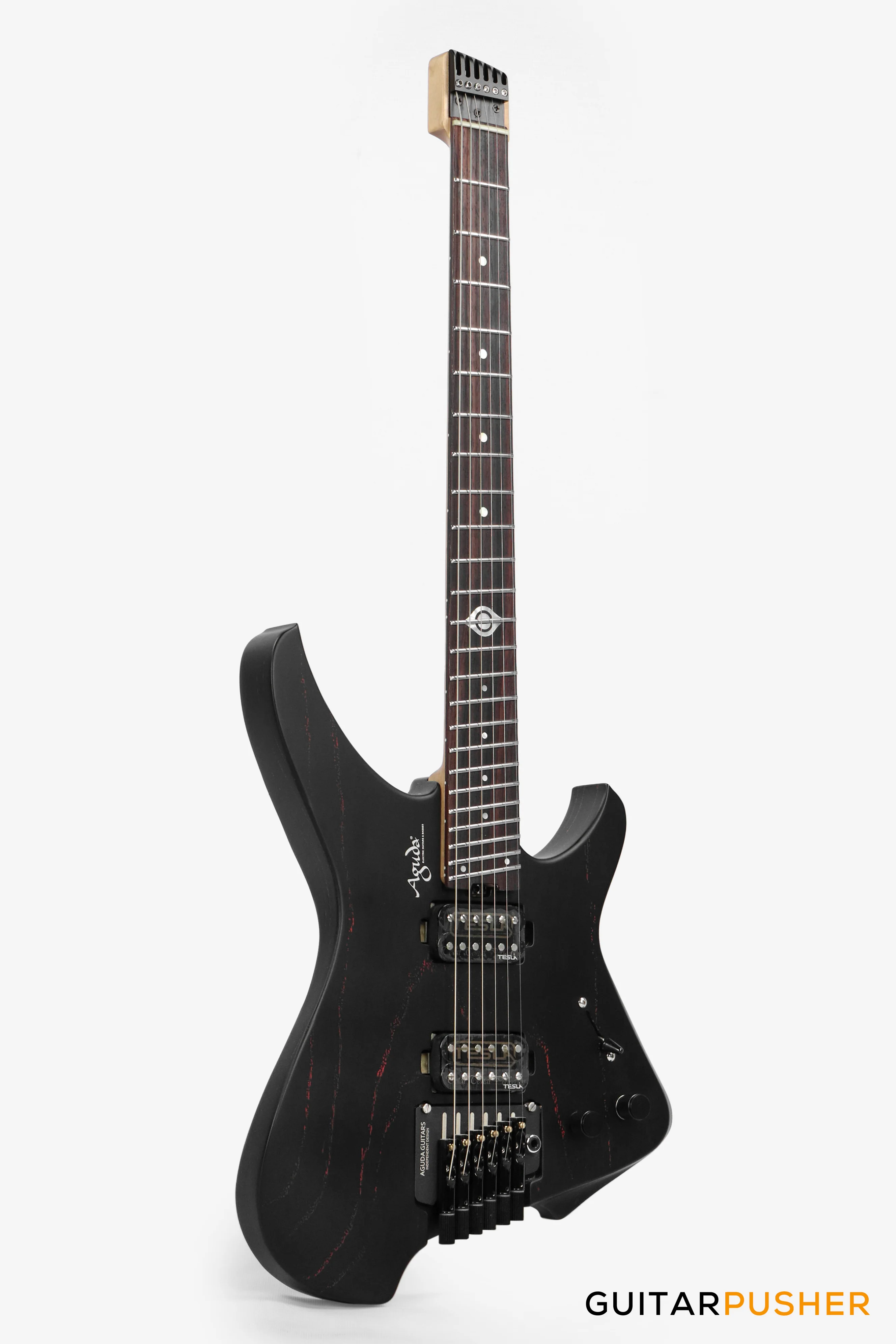 Aguda Black Hole Headless Electric Guitar Mahogany Body Ebony Fretboard - Sandblasted Red - Image 3