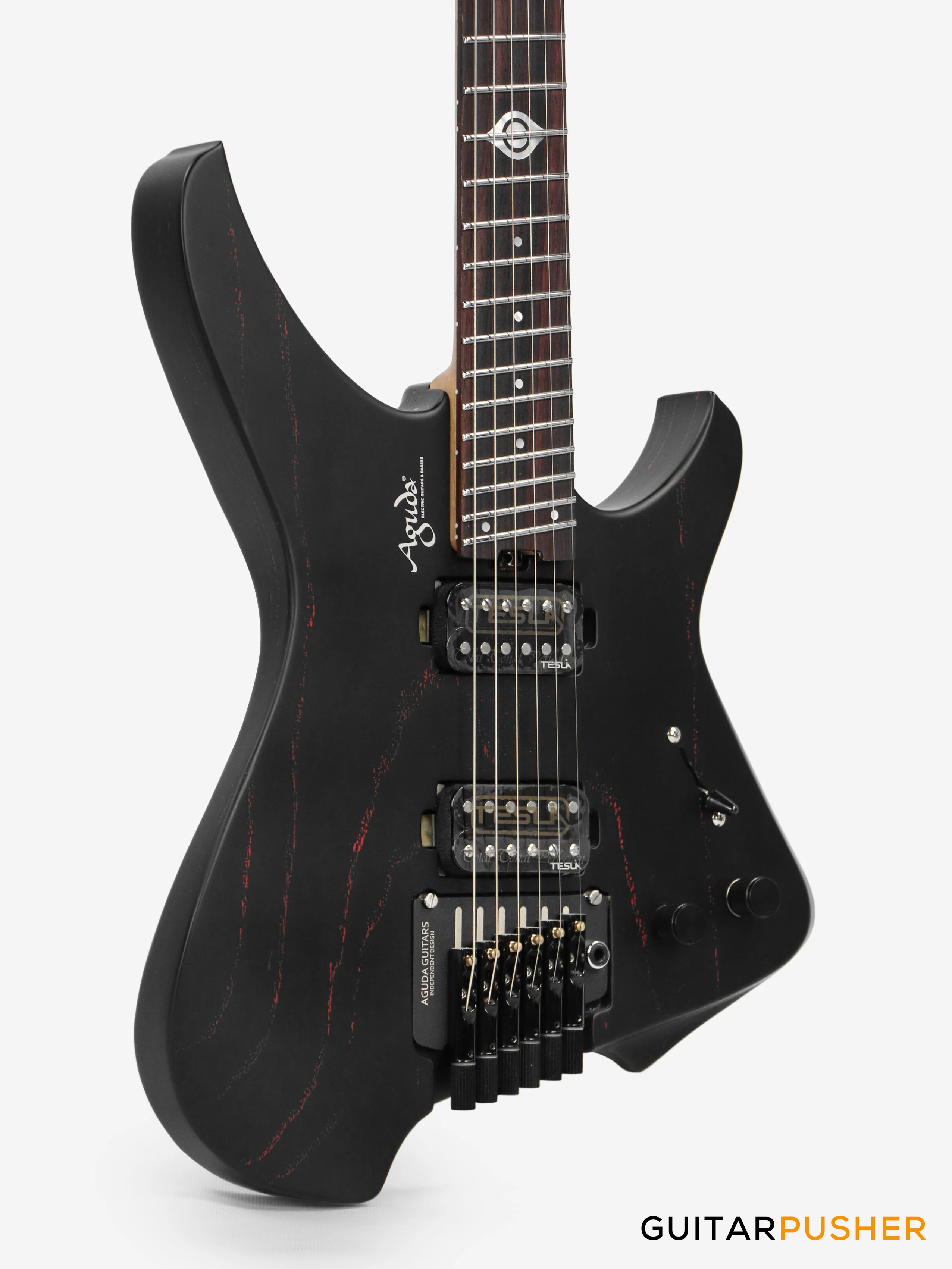 Aguda Black Hole Headless Electric Guitar Mahogany Body Ebony Fretboard - Sandblasted Red - Image 4