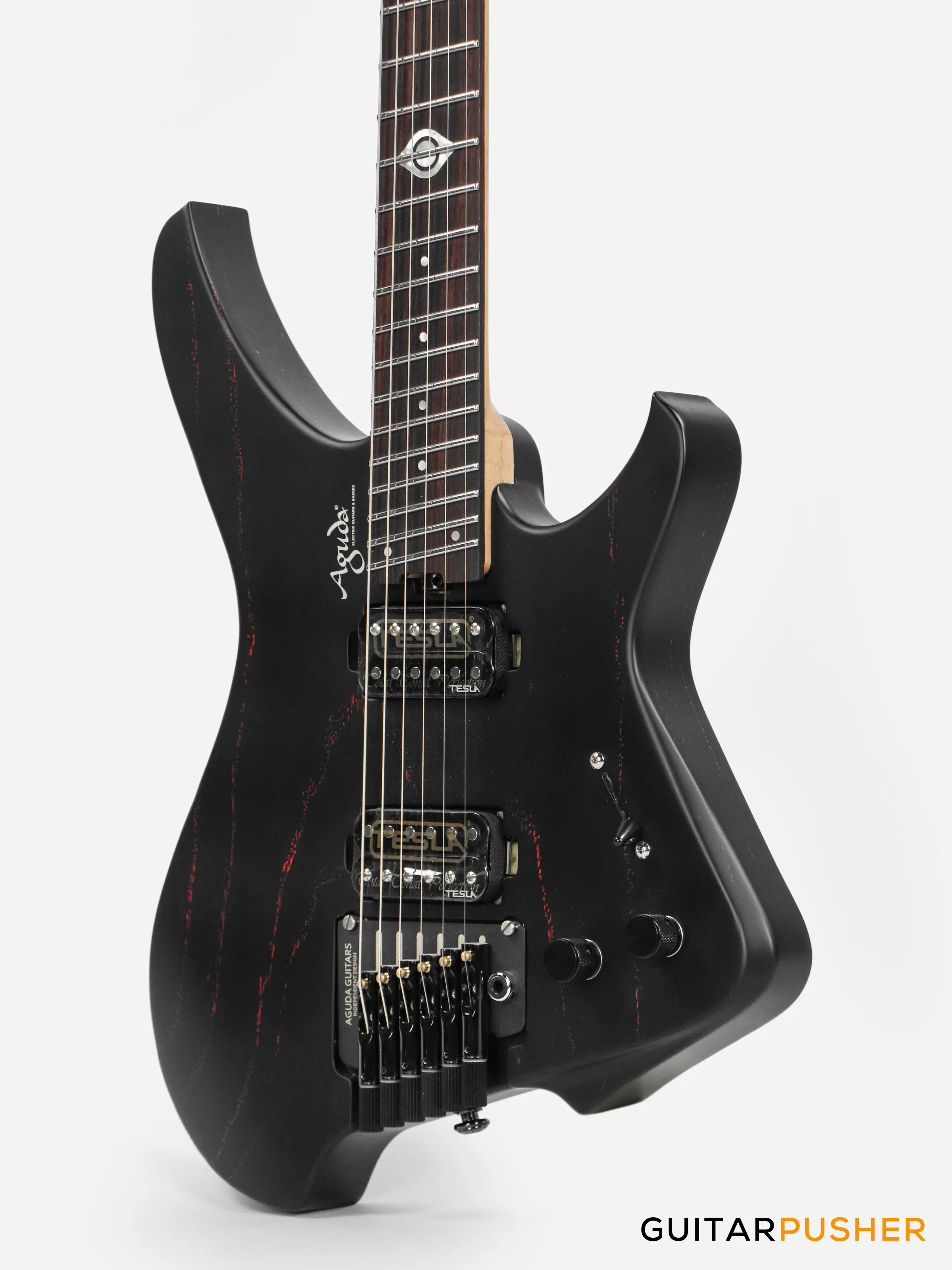 Aguda Black Hole Headless Electric Guitar Mahogany Body Ebony Fretboard - Sandblasted Red - Image 8