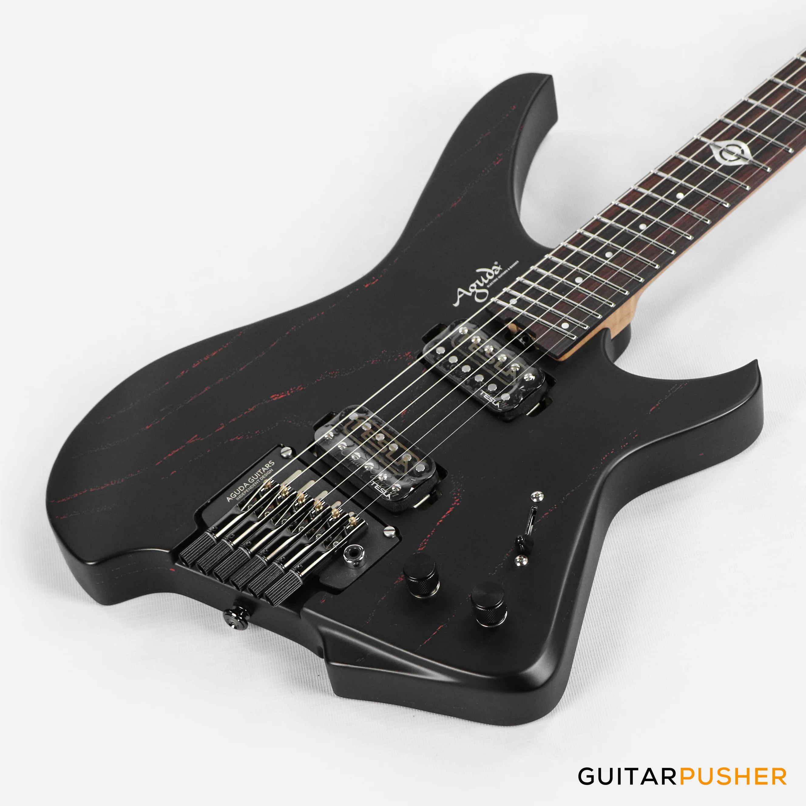 Aguda Black Hole Headless Electric Guitar Mahogany Body Ebony Fretboard - Sandblasted Red - Image 9