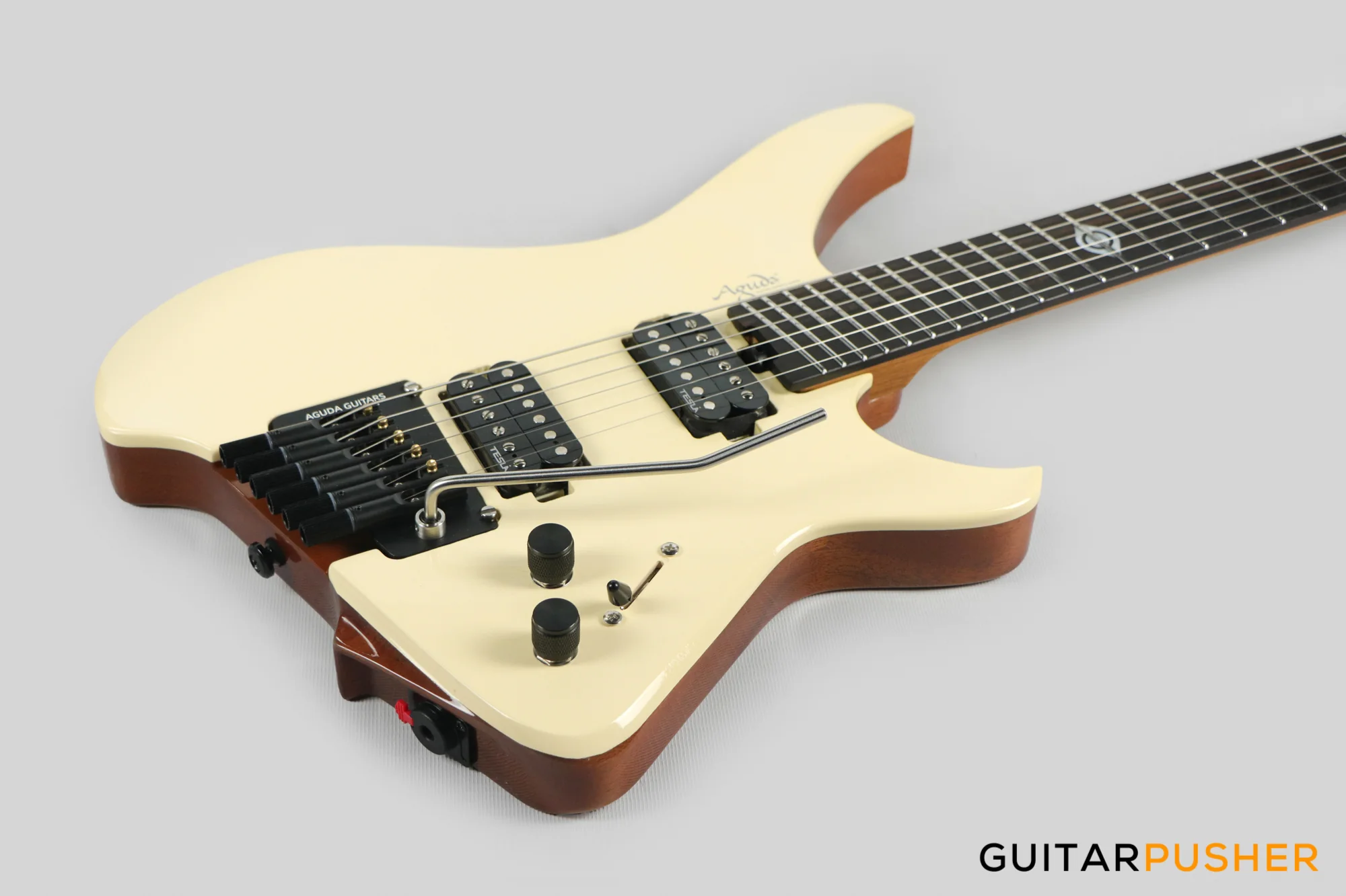 Aguda Black Hole Headless Electric Guitar Mahogany Body Ebony Fretboard - White Natural - Image 10
