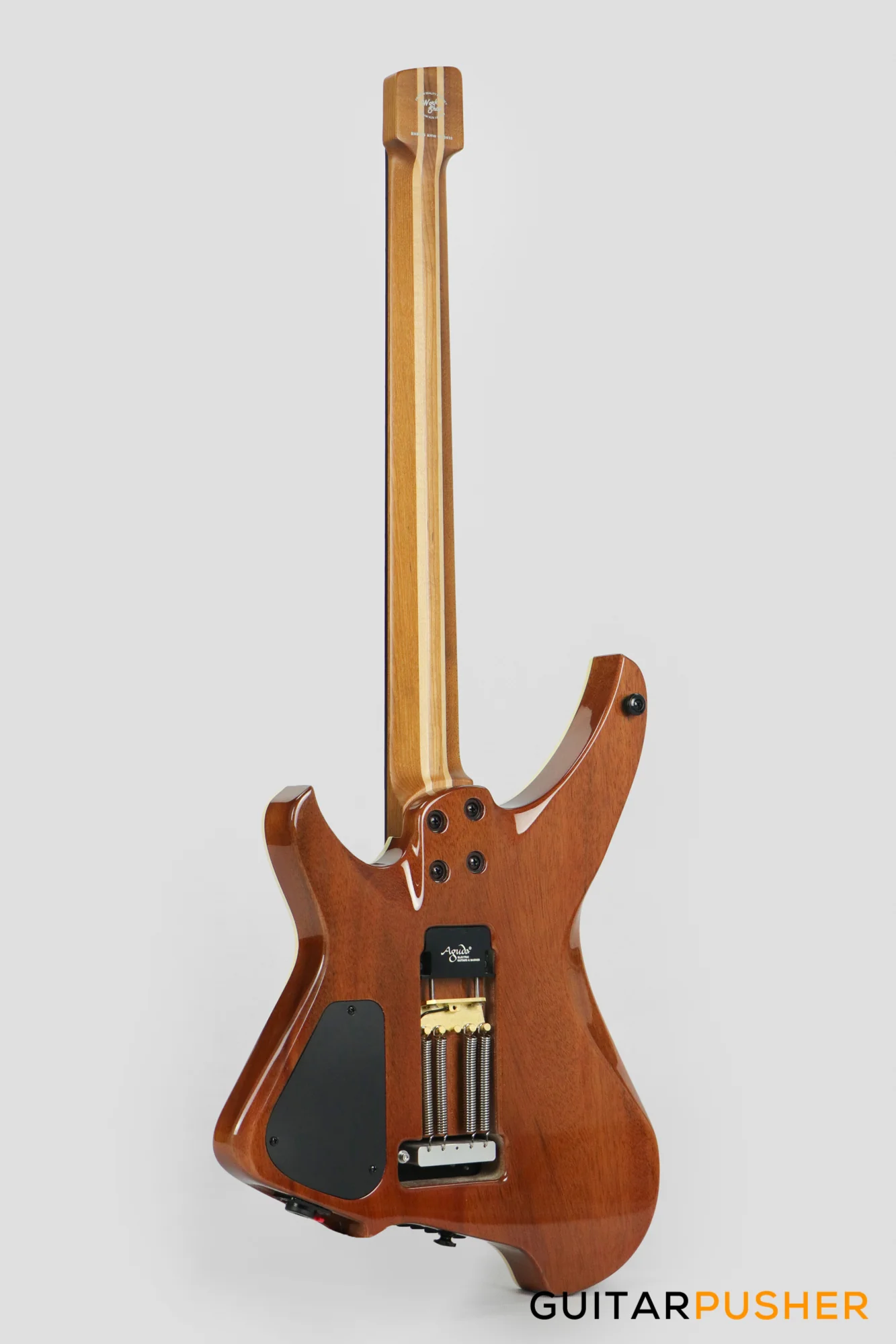 Aguda Black Hole Headless Electric Guitar Mahogany Body Ebony Fretboard - White Natural - Image 5