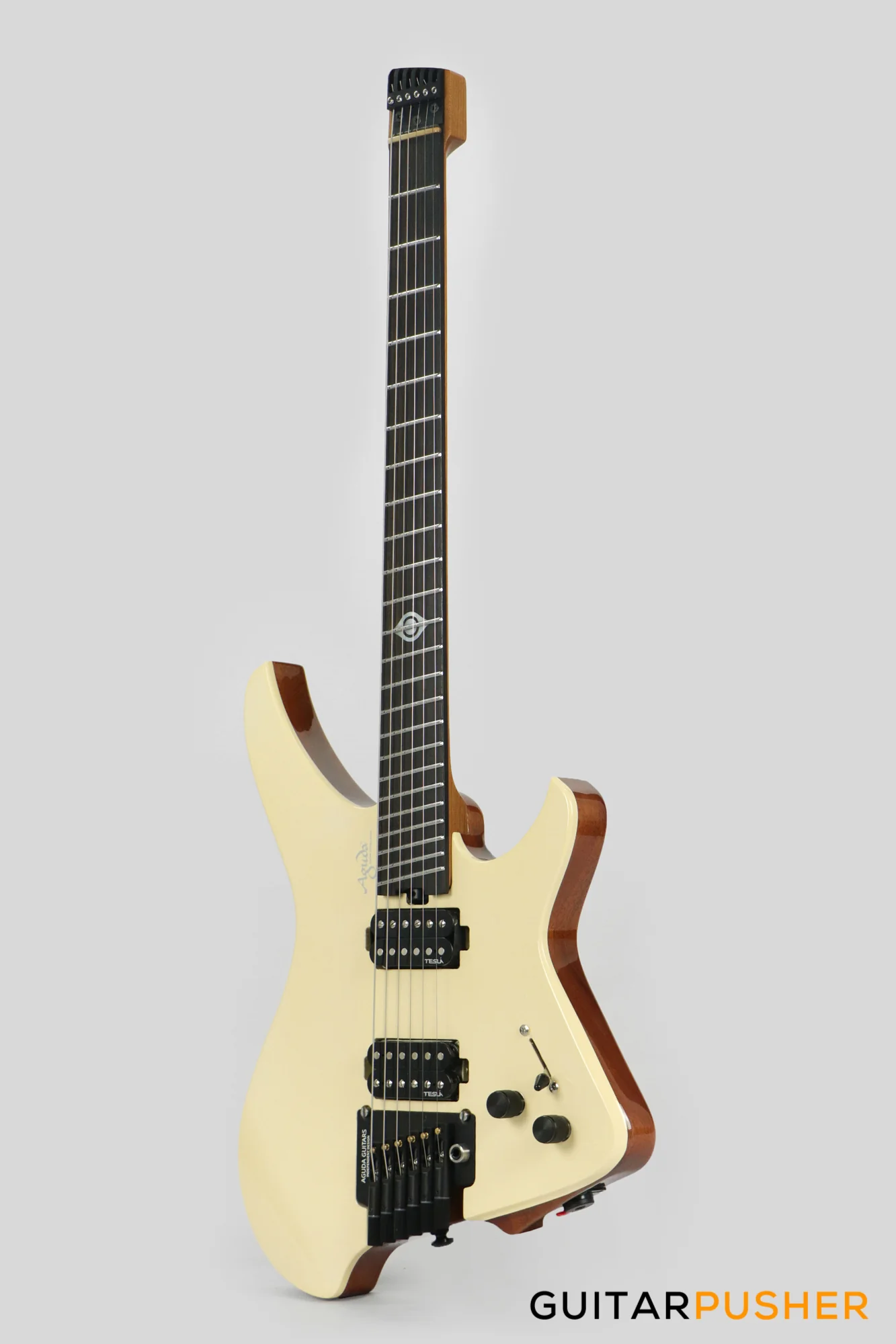Aguda Black Hole Headless Electric Guitar Mahogany Body Ebony Fretboard - White Natural - Image 6