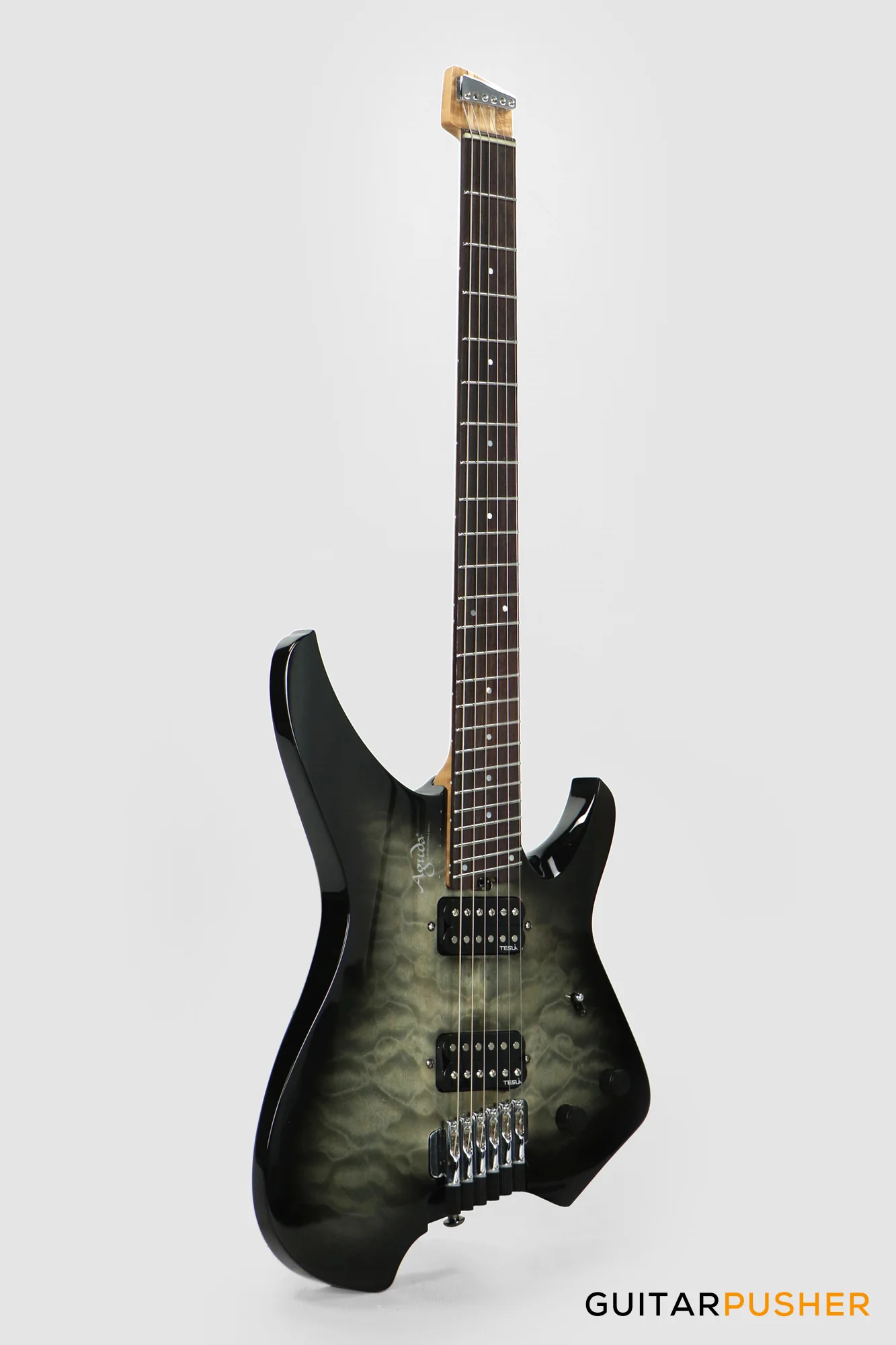 Aguda Black Hole X (2024) Headless Electric Guitar Mahogany Body Rosewood Fretboard - Transblack Natural Quilt Burst - Image 3