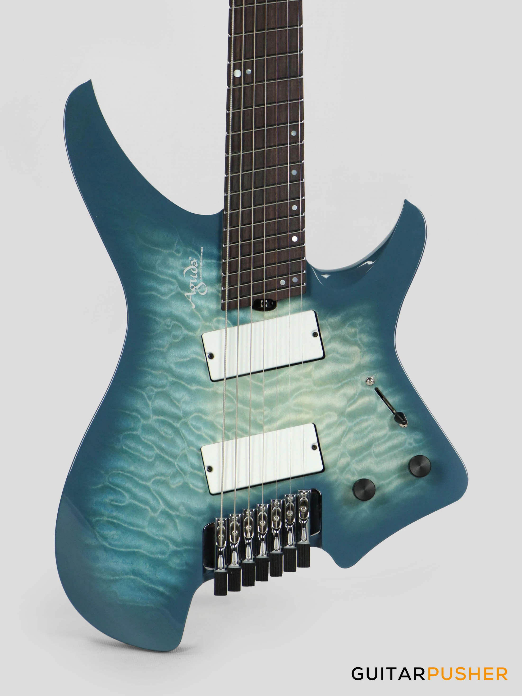 Aguda Black Hole X-7 7-String Headless Electric Guitar Mahogany Body Ebony Fretboard - Transblue Natural Quilt Burst