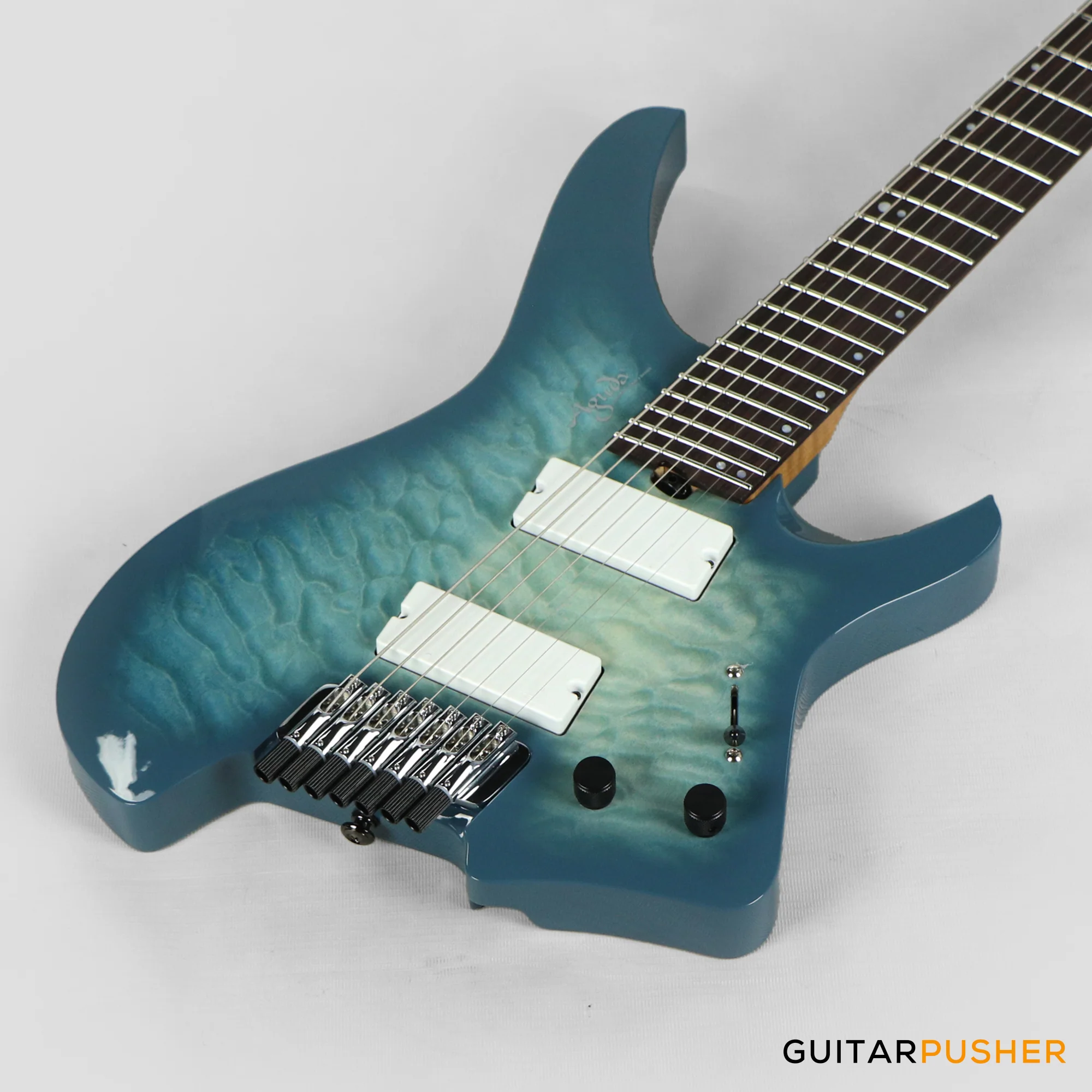 Aguda Black Hole X-7 7-String Headless Electric Guitar Mahogany Body Ebony Fretboard - Transblue Natural Quilt Burst - Image 10