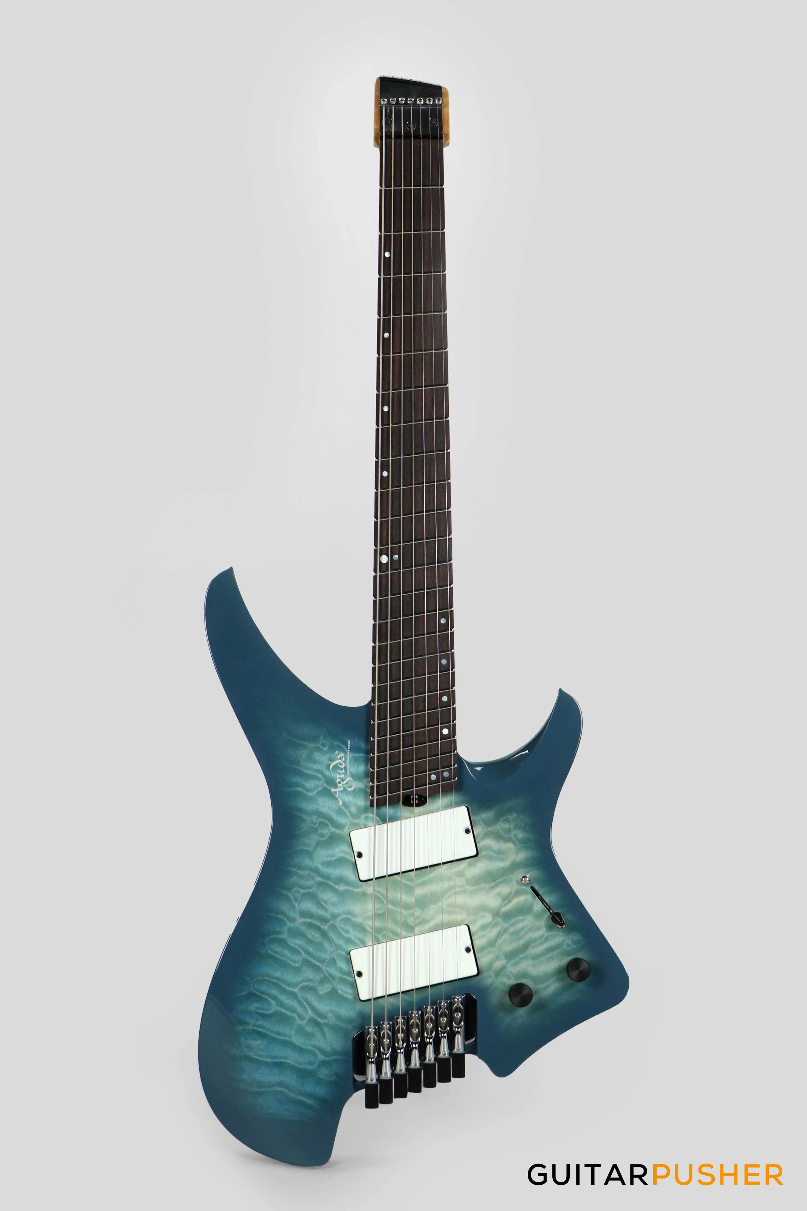 Aguda Black Hole X-7 7-String Headless Electric Guitar Mahogany Body Ebony Fretboard - Transblue Natural Quilt Burst - Image 2