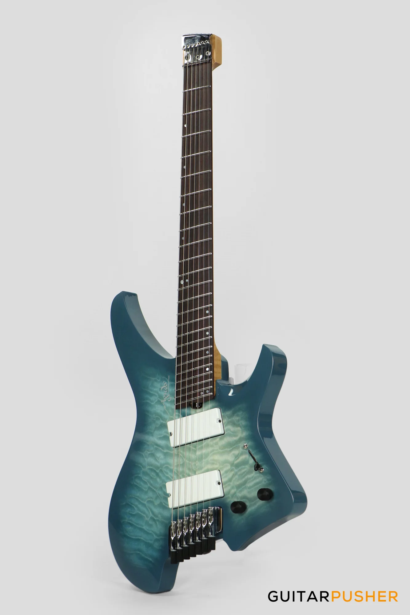 Aguda Black Hole X-7 7-String Headless Electric Guitar Mahogany Body Ebony Fretboard - Transblue Natural Quilt Burst - Image 7