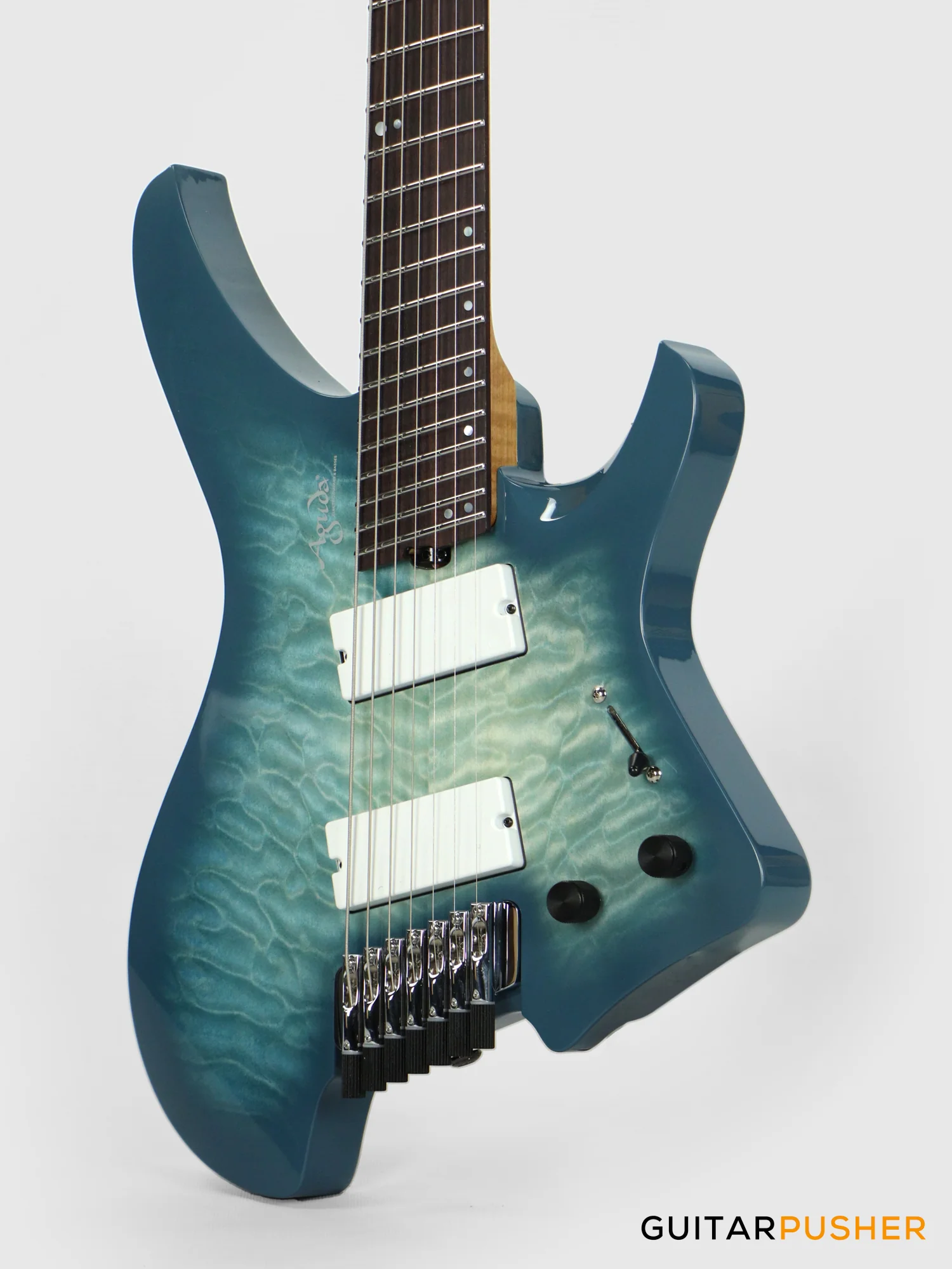 Aguda Black Hole X-7 7-String Headless Electric Guitar Mahogany Body Ebony Fretboard - Transblue Natural Quilt Burst - Image 8