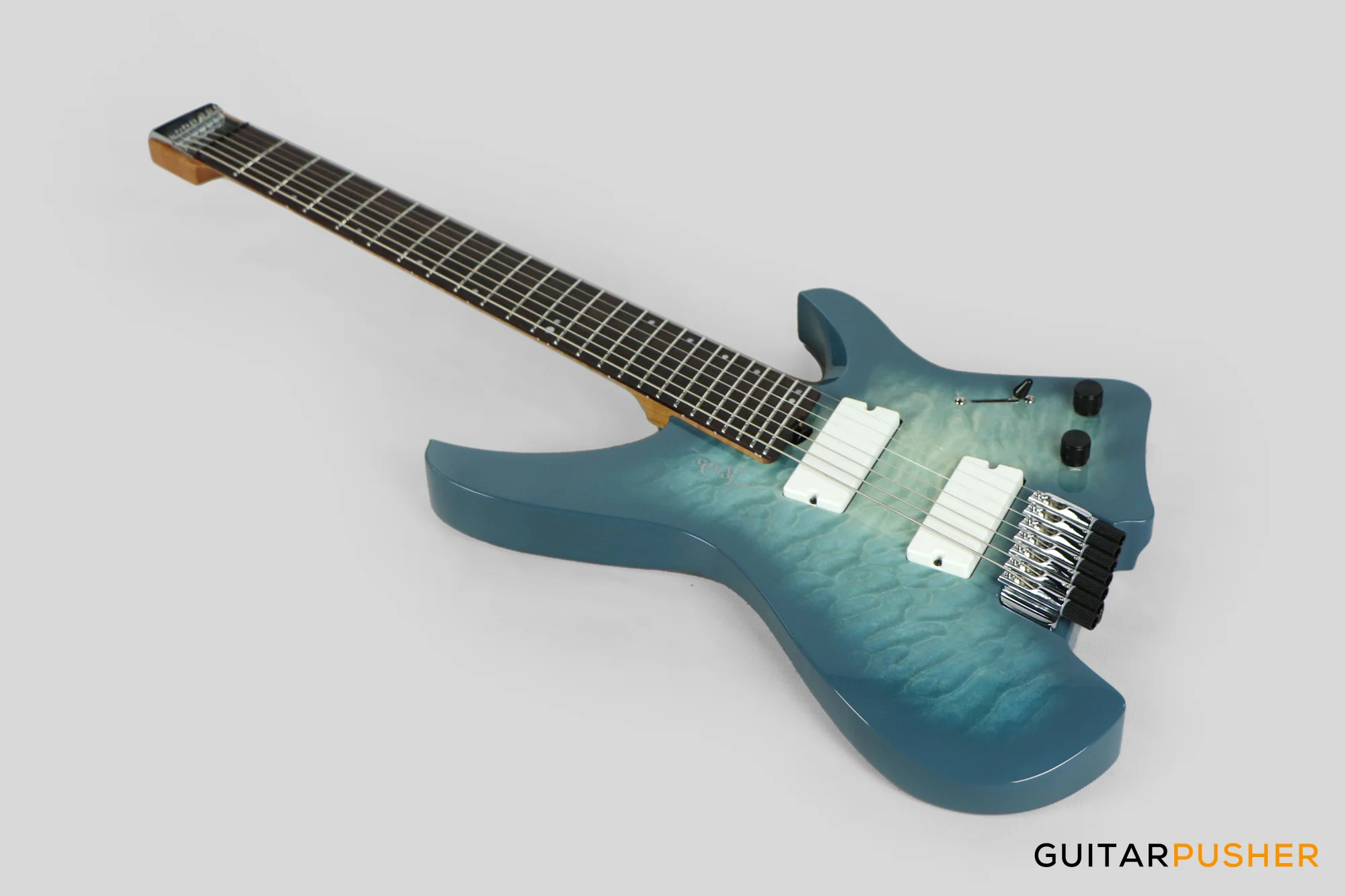 Aguda Black Hole X-7 7-String Headless Electric Guitar Mahogany Body Ebony Fretboard - Transblue Natural Quilt Burst - Image 9