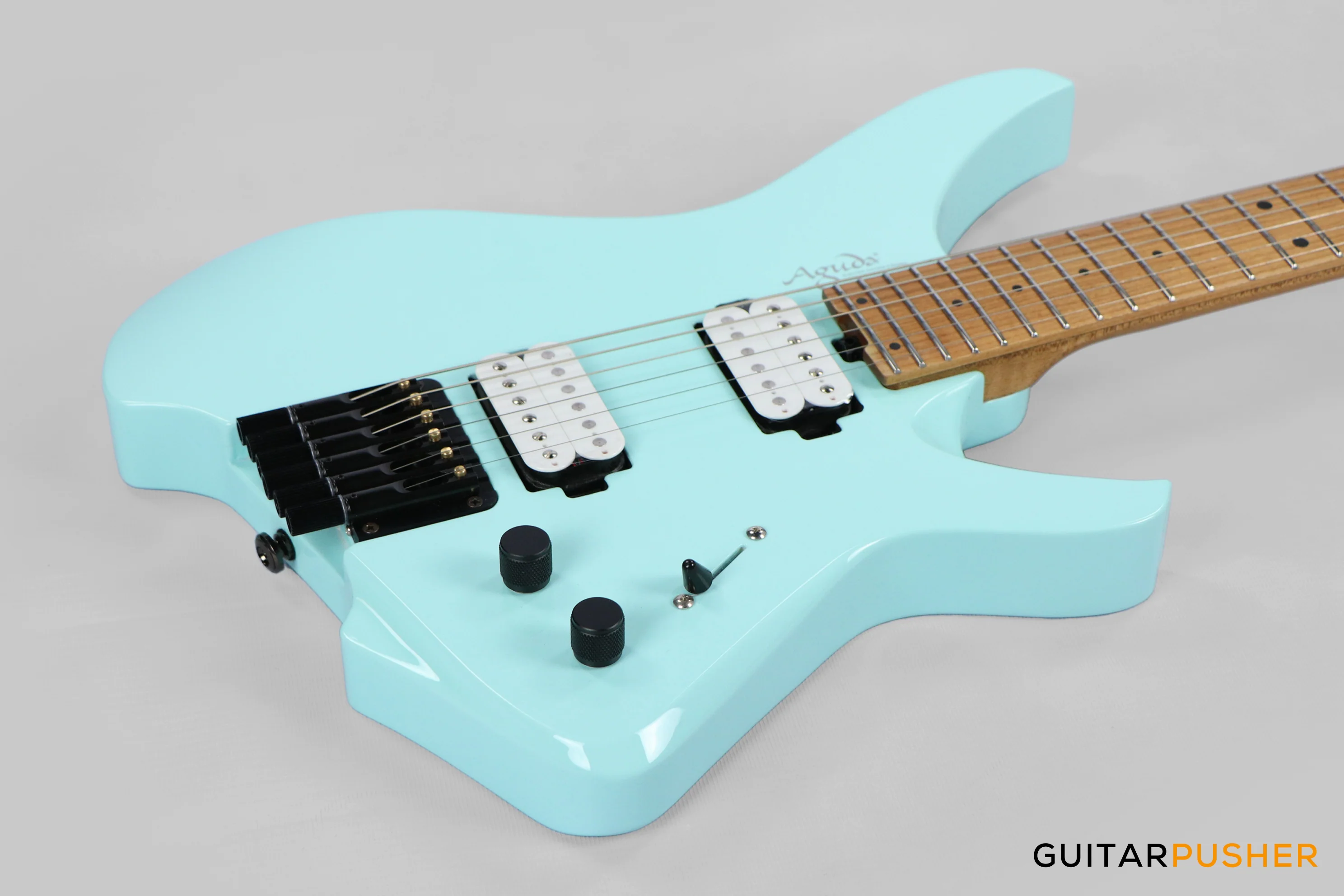 Aguda Musicboy Headless Electric Guitar Alder Body Roasted Maple Fretboard - Baby Blue - Image 9