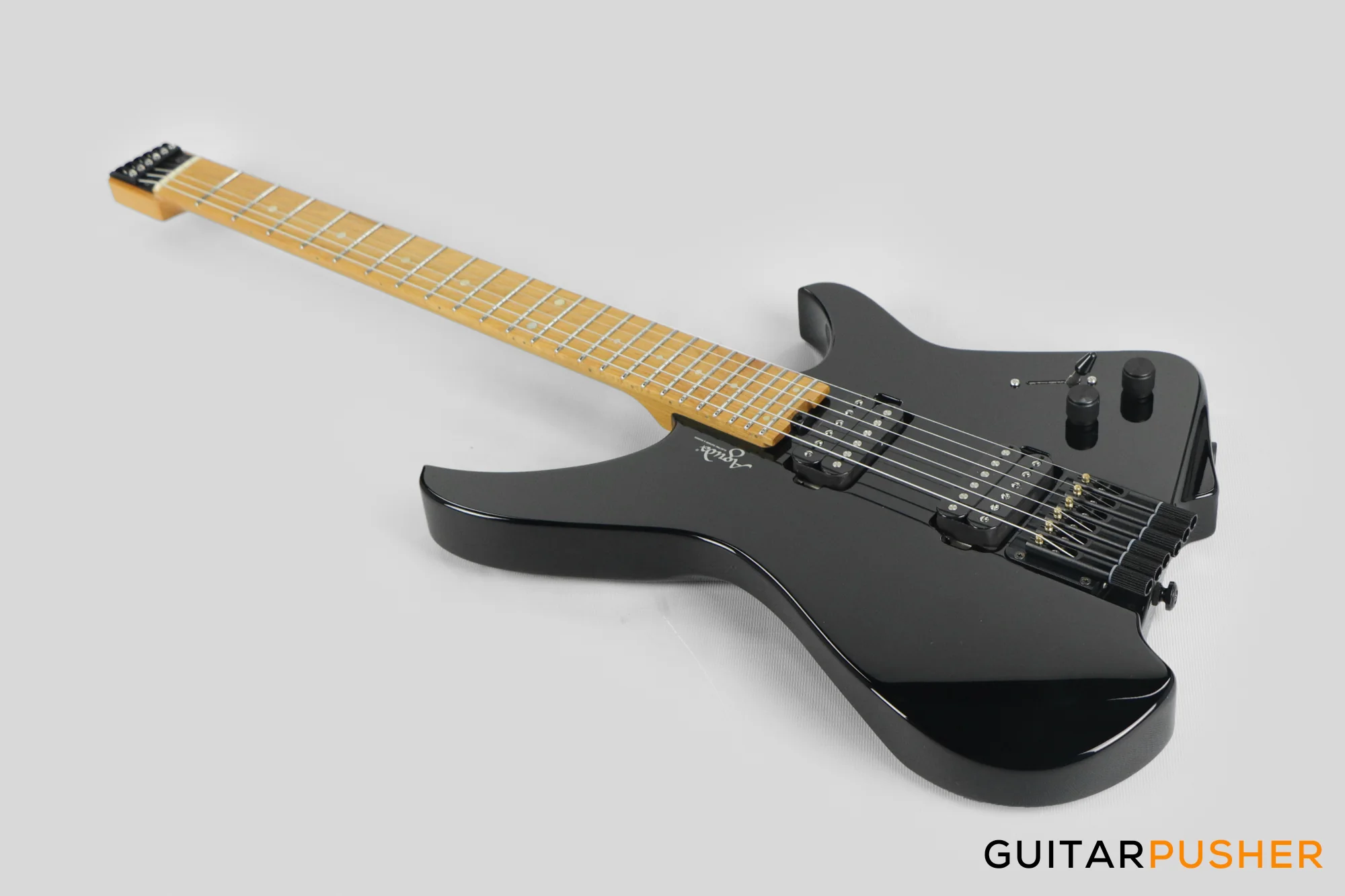 Aguda Musicboy Headless Electric Guitar Alder Body Roasted Maple Fretboard - Gloss Black - Image 10