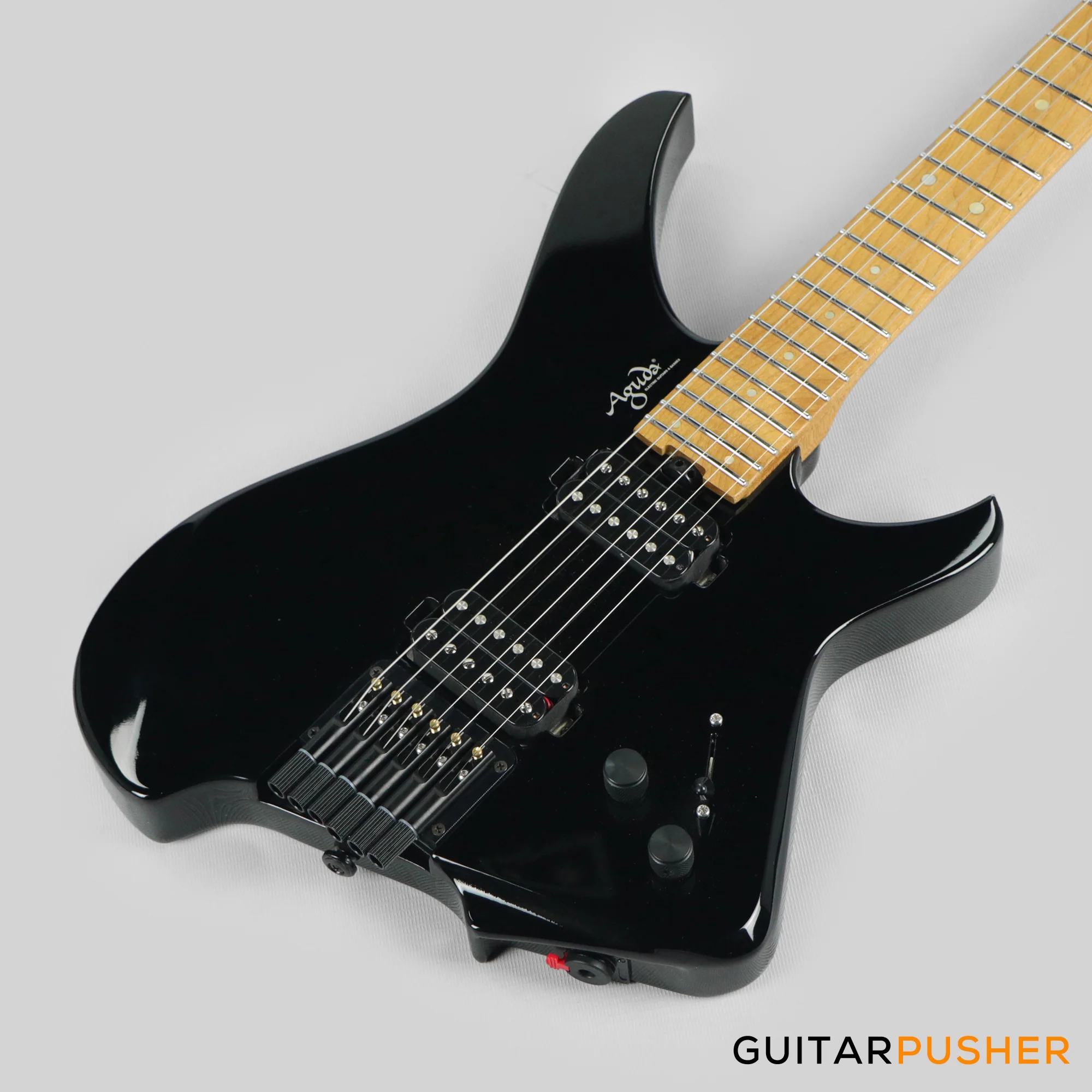 Aguda Musicboy Headless Electric Guitar Alder Body Roasted Maple Fretboard - Gloss Black - Image 12