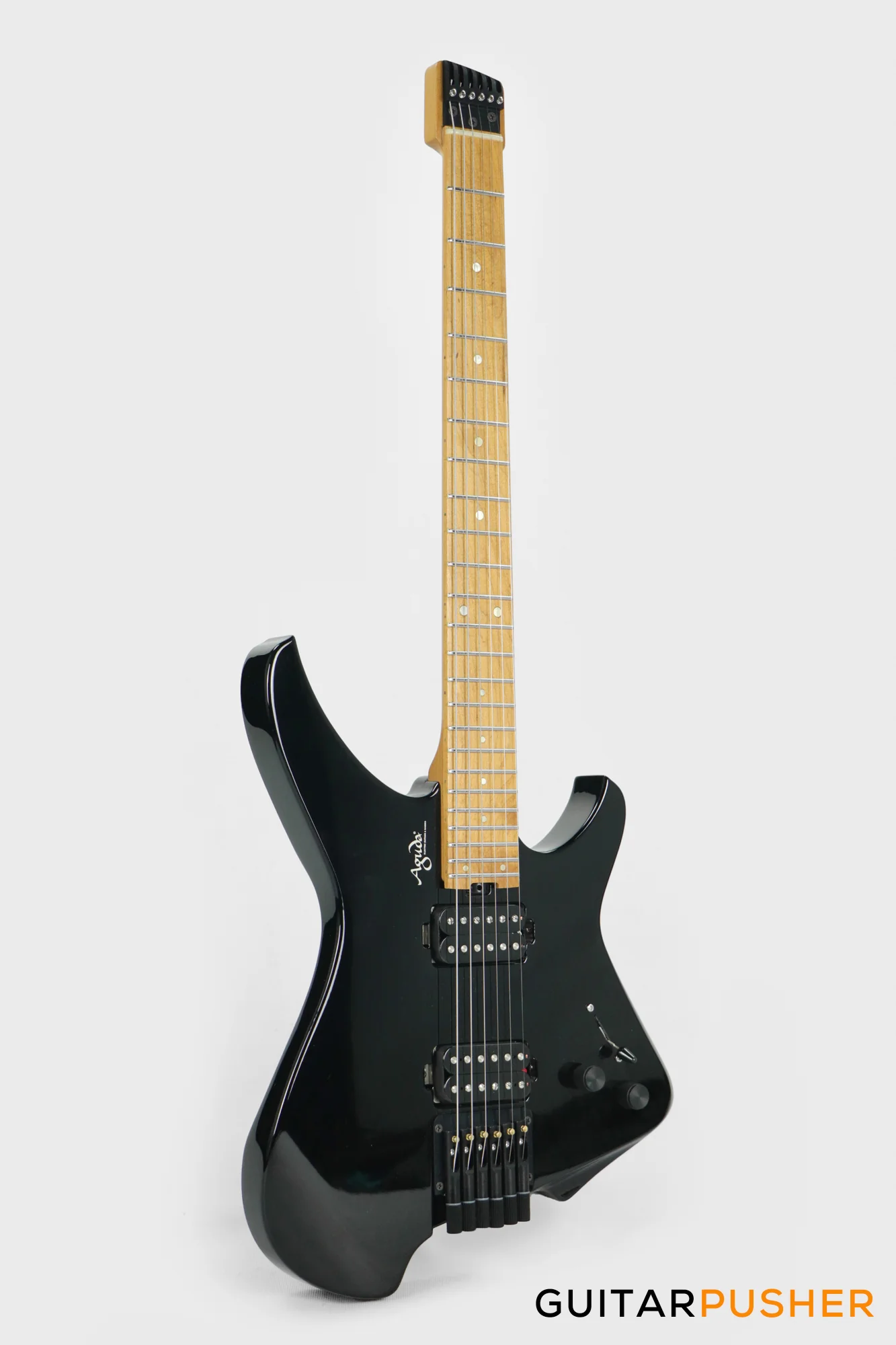 Aguda Musicboy Headless Electric Guitar Alder Body Roasted Maple Fretboard - Gloss Black - Image 4