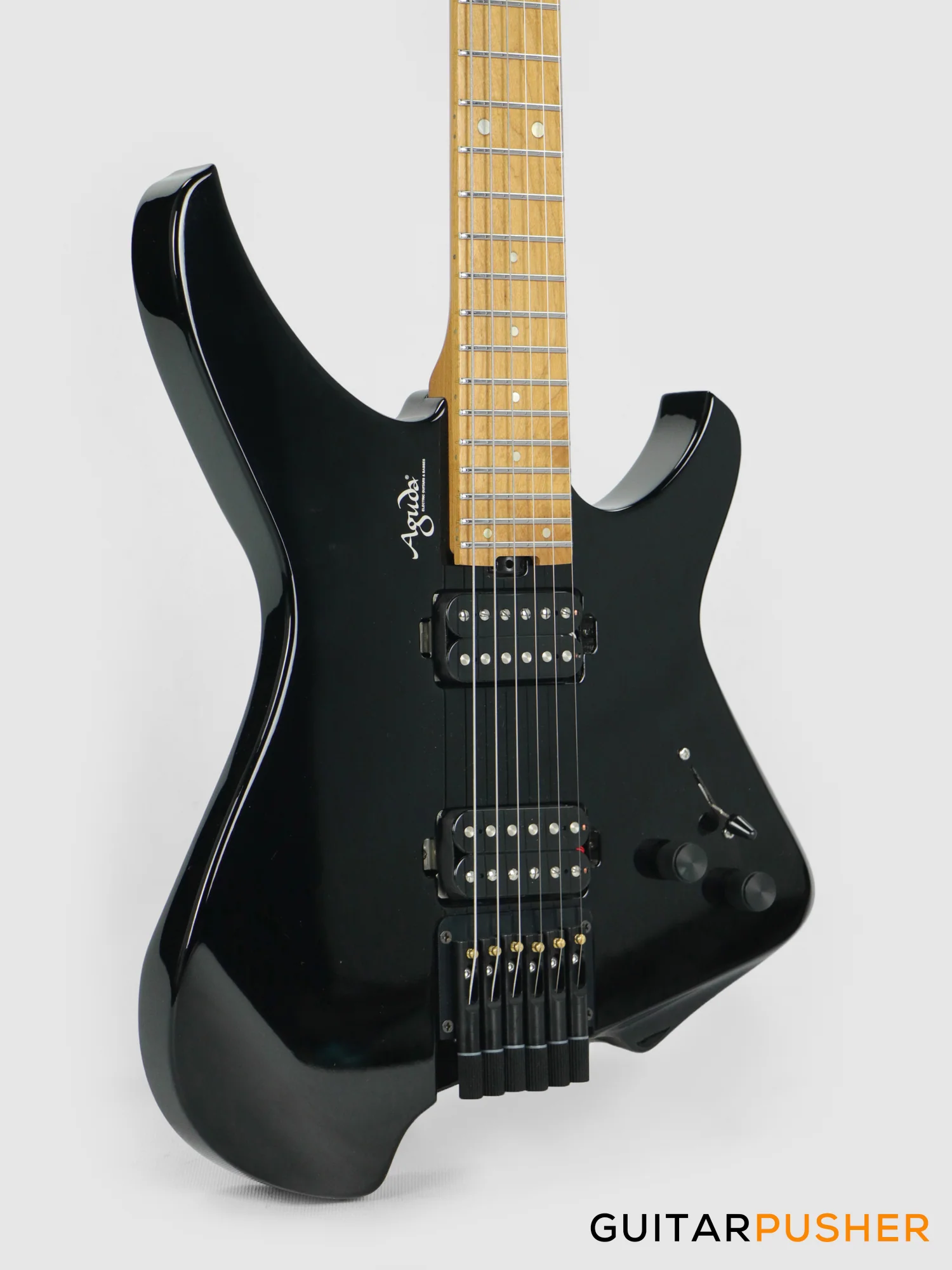 Aguda Musicboy Headless Electric Guitar Alder Body Roasted Maple Fretboard - Gloss Black - Image 5