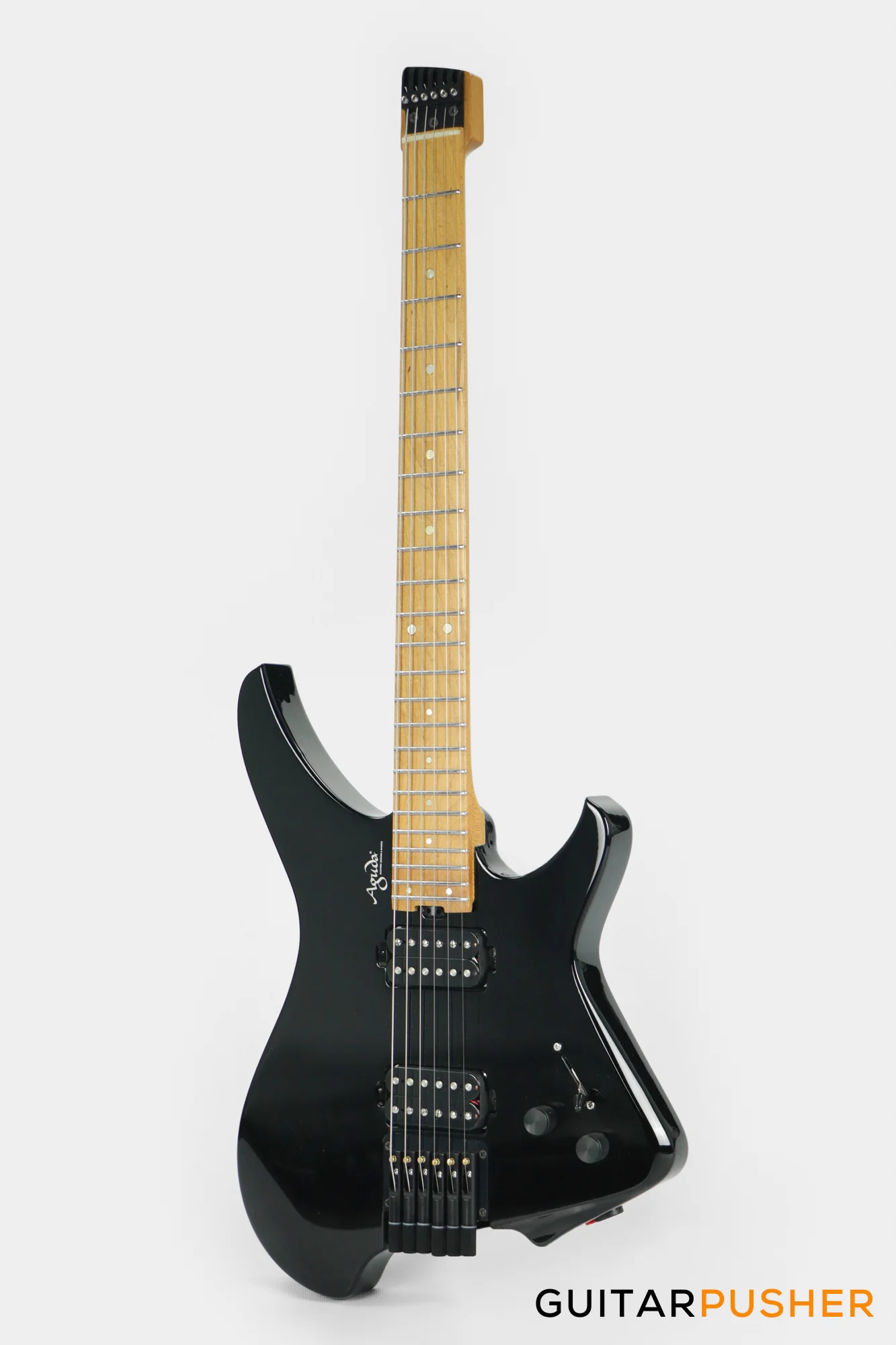 Aguda Musicboy Headless Electric Guitar Alder Body Roasted Maple Fretboard - Gloss Black - Image 8
