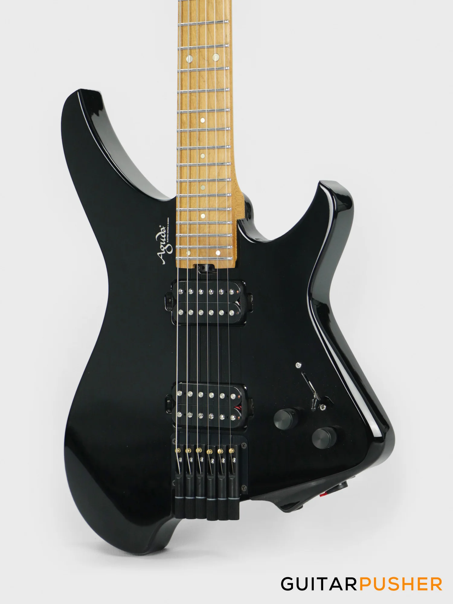 Aguda Musicboy Headless Electric Guitar Alder Body Roasted Maple Fretboard - Gloss Black - Image 9
