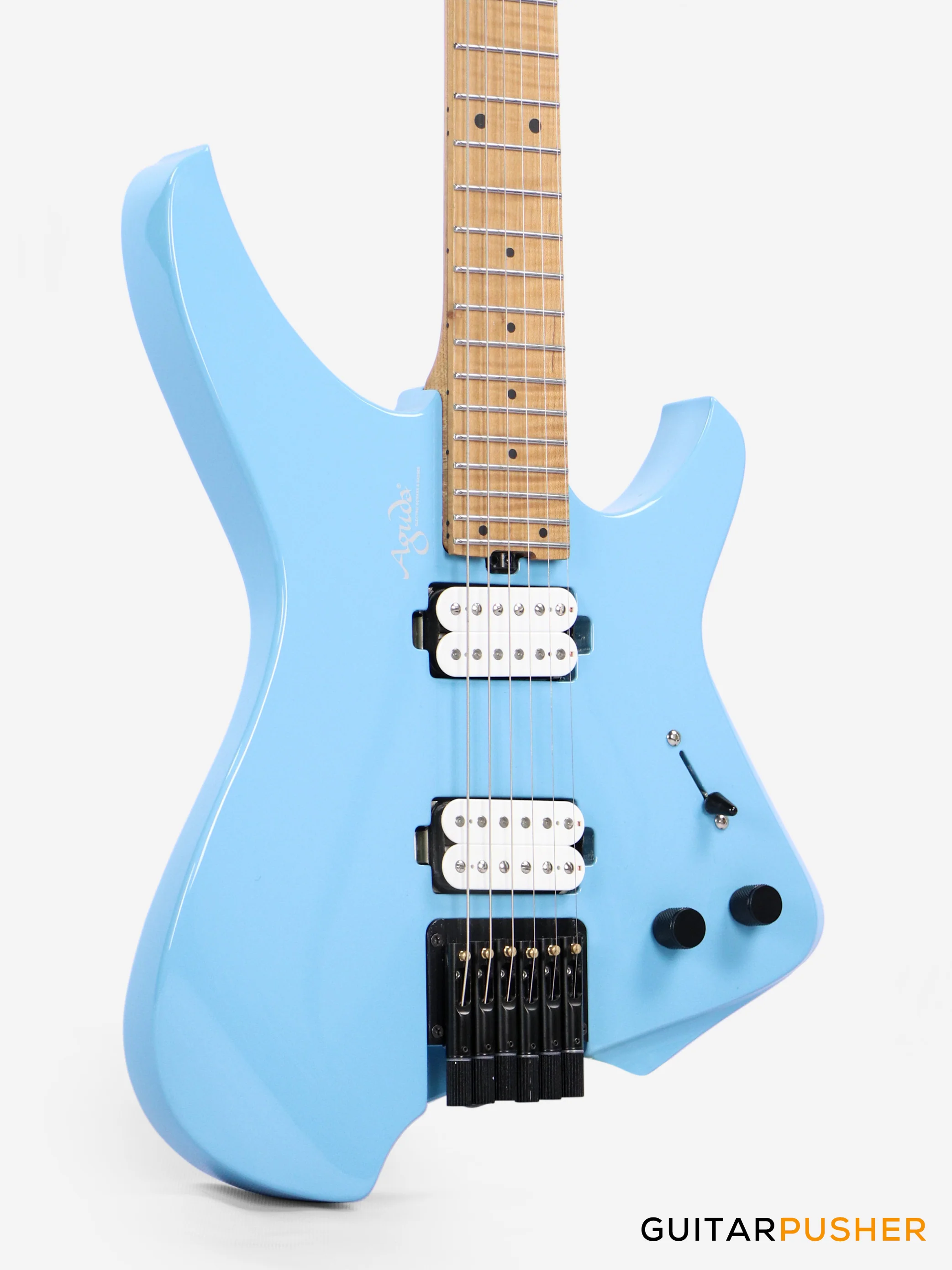 Aguda Musicboy Headless Electric Guitar Alder Body Roasted Maple Fretboard - Sonic Blue - Image 4